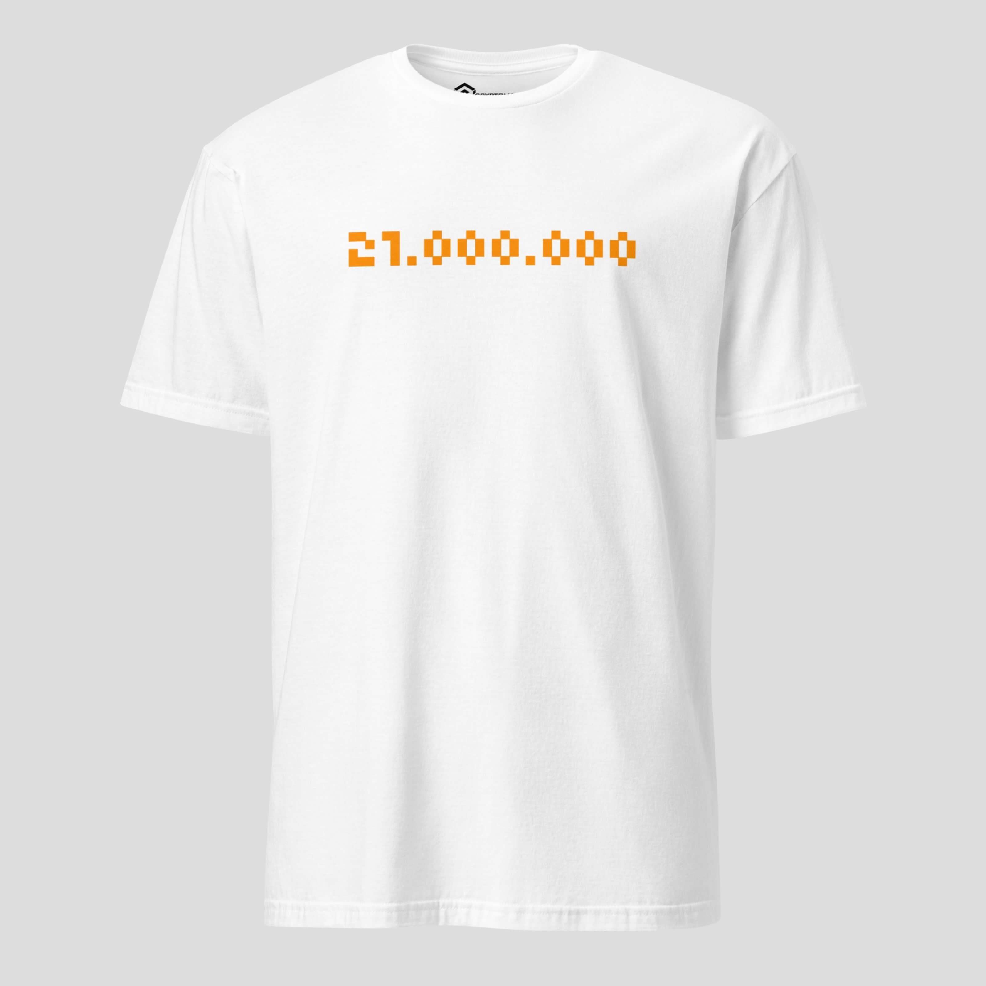 White 21.000.000 bitcoin t-shirt symbolizing bitcoin scarcity