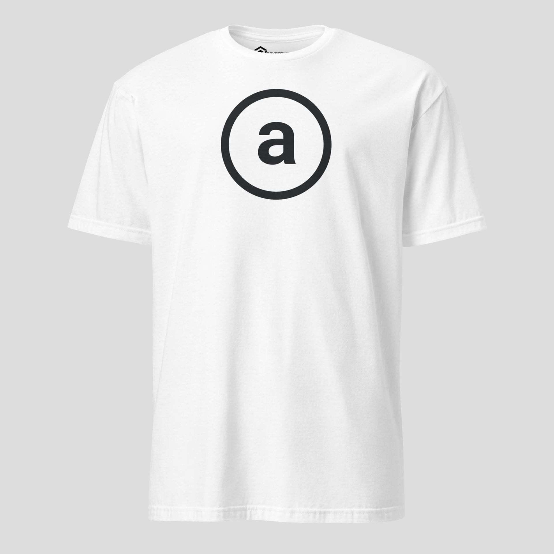 White arweave inspired minimalist crypto t-shirt with circular symbol design