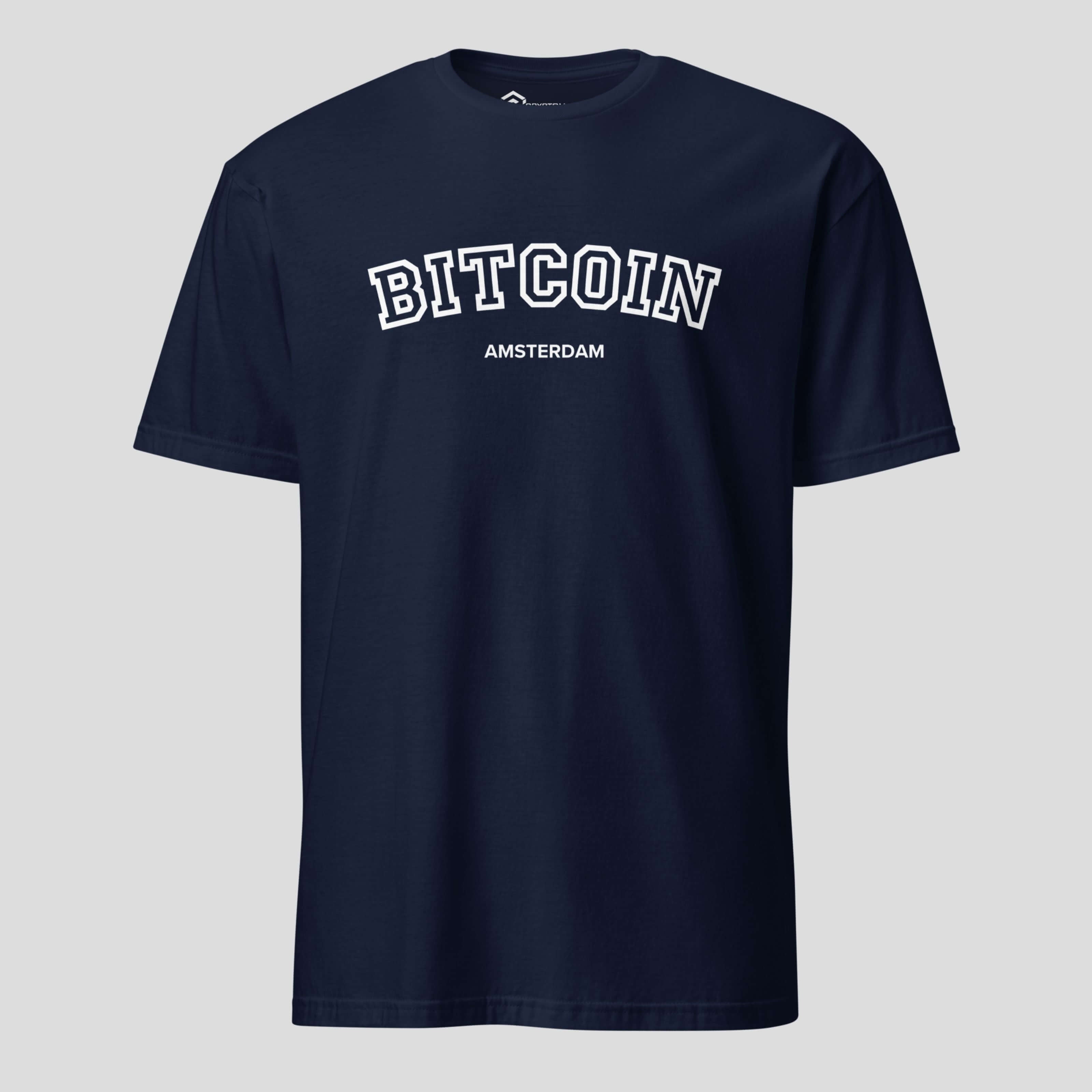 Navy bitcoin amsterdam shirt minimalist streetwear design