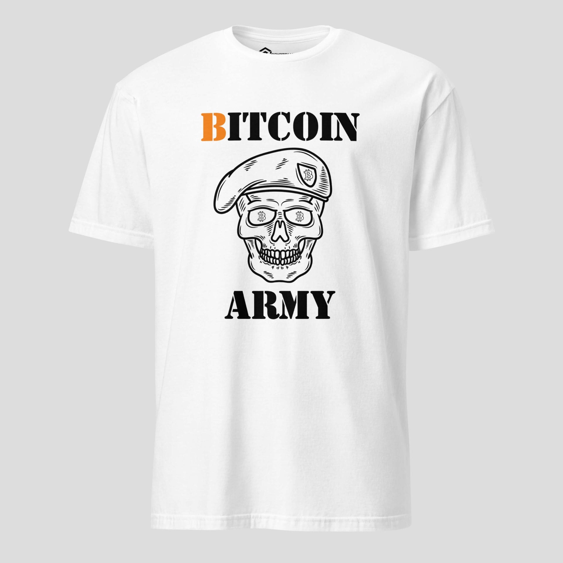 White bitcoin Army skull t-shirt crypto streetwear design