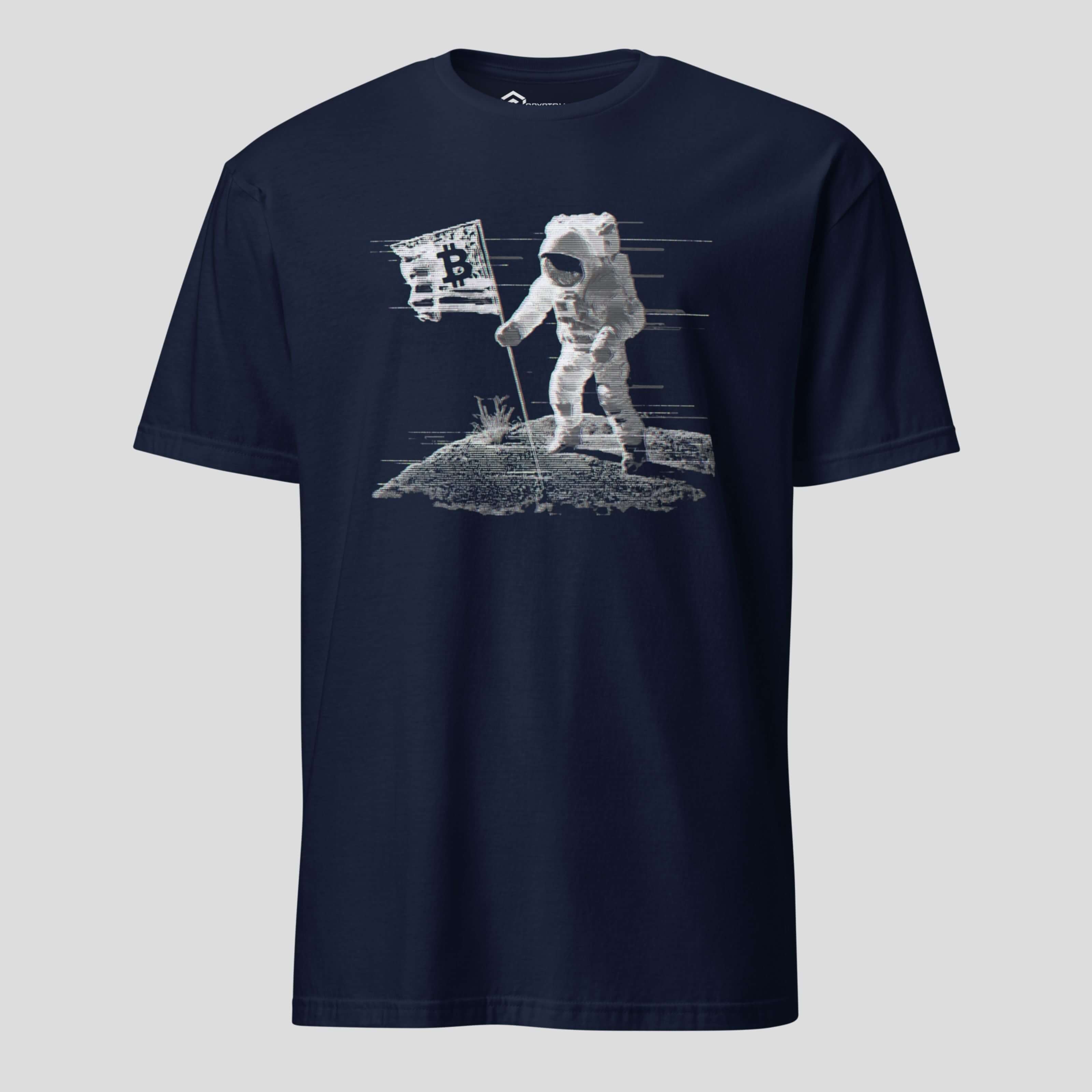 Navy crypto moon landing tee for bitcoin holders