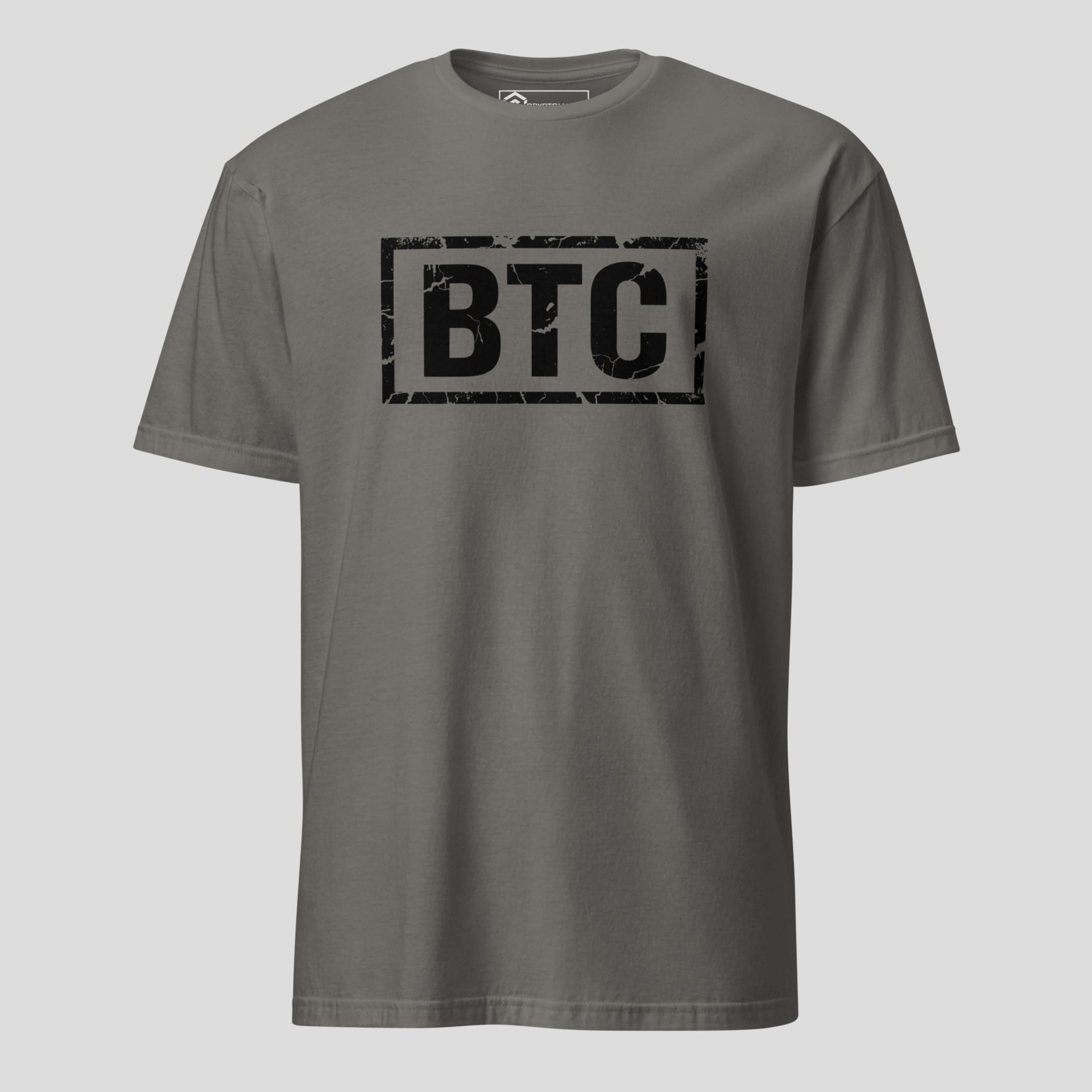 Bitcoin BTC t-shirt with bold minimalist logo, premium unisex crypto streetwear design