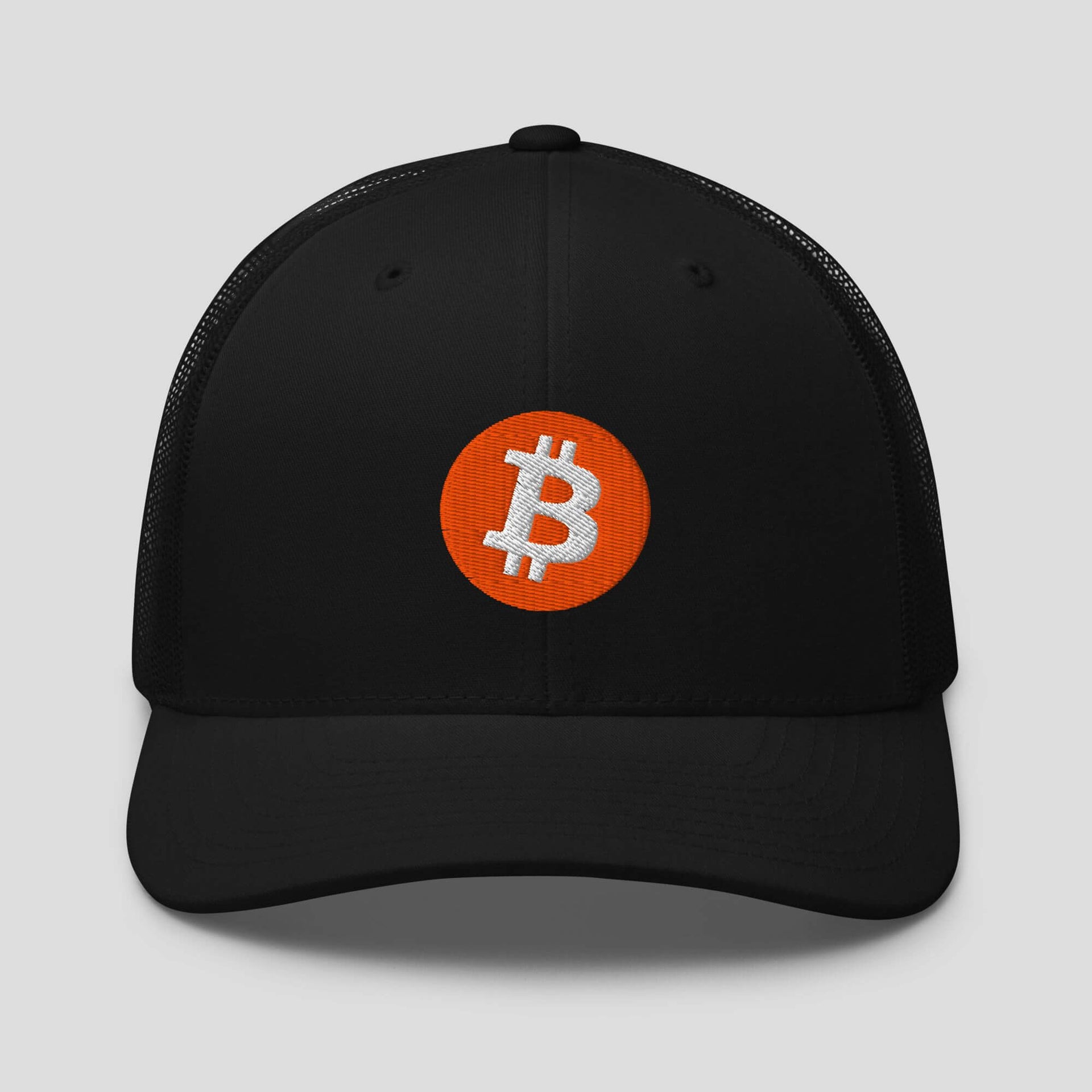 Bitcoin Trucker Cap - Crypto Trading Hat for BTC Investors featuring premium Bitcoin-inspired cap styling for crypto culture, view 1 in Black