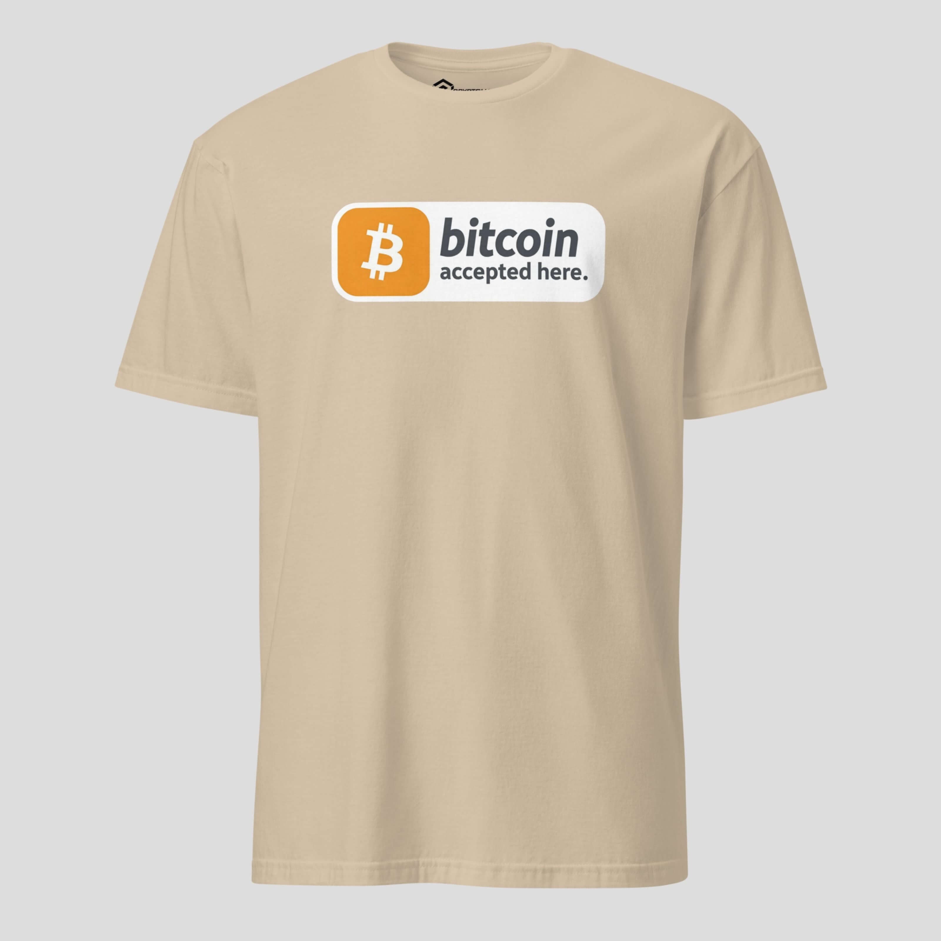 Beige bitcoin badge print t-shirt clean streetwear style