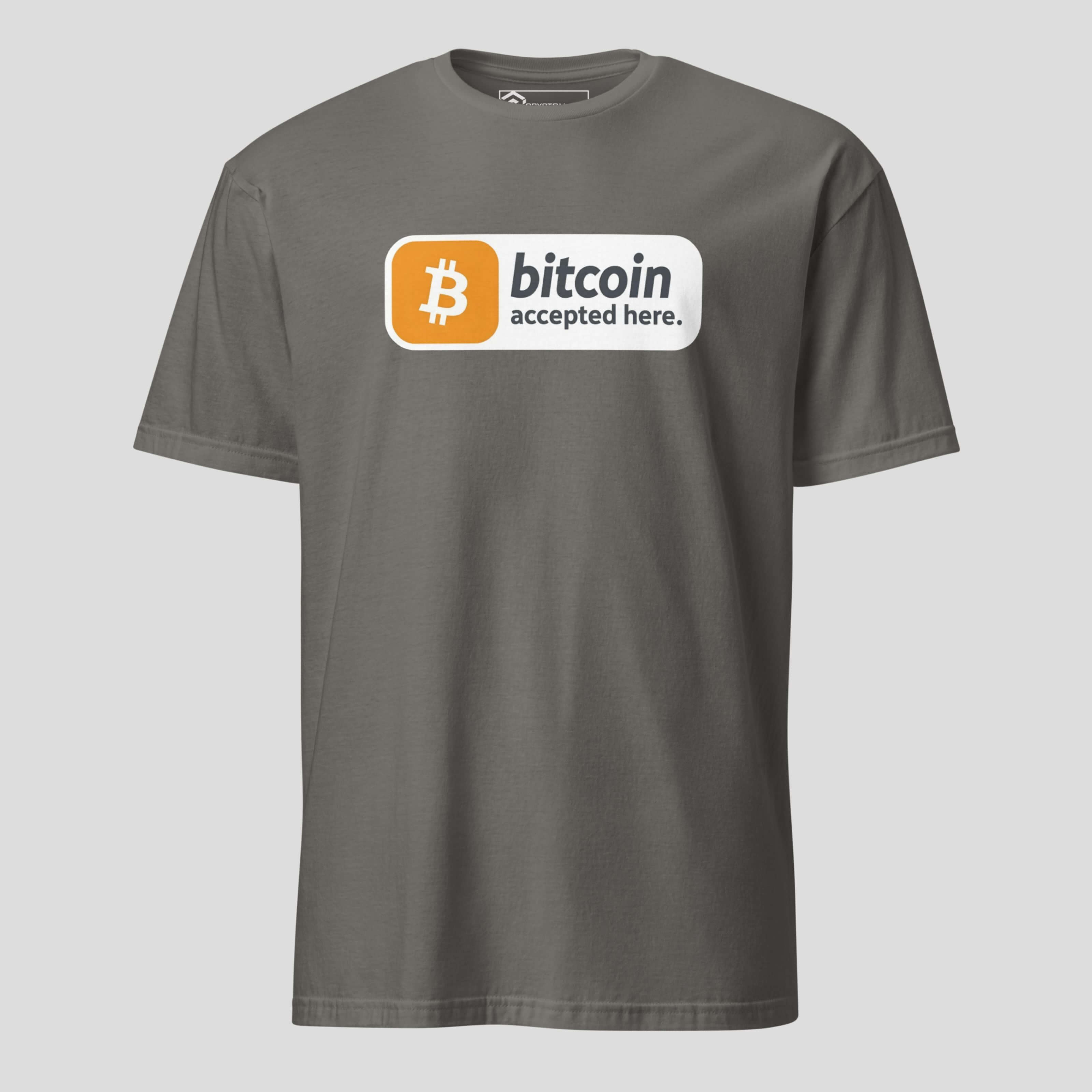 Grey bitcoin minimal logo badge tee for traders and miners
