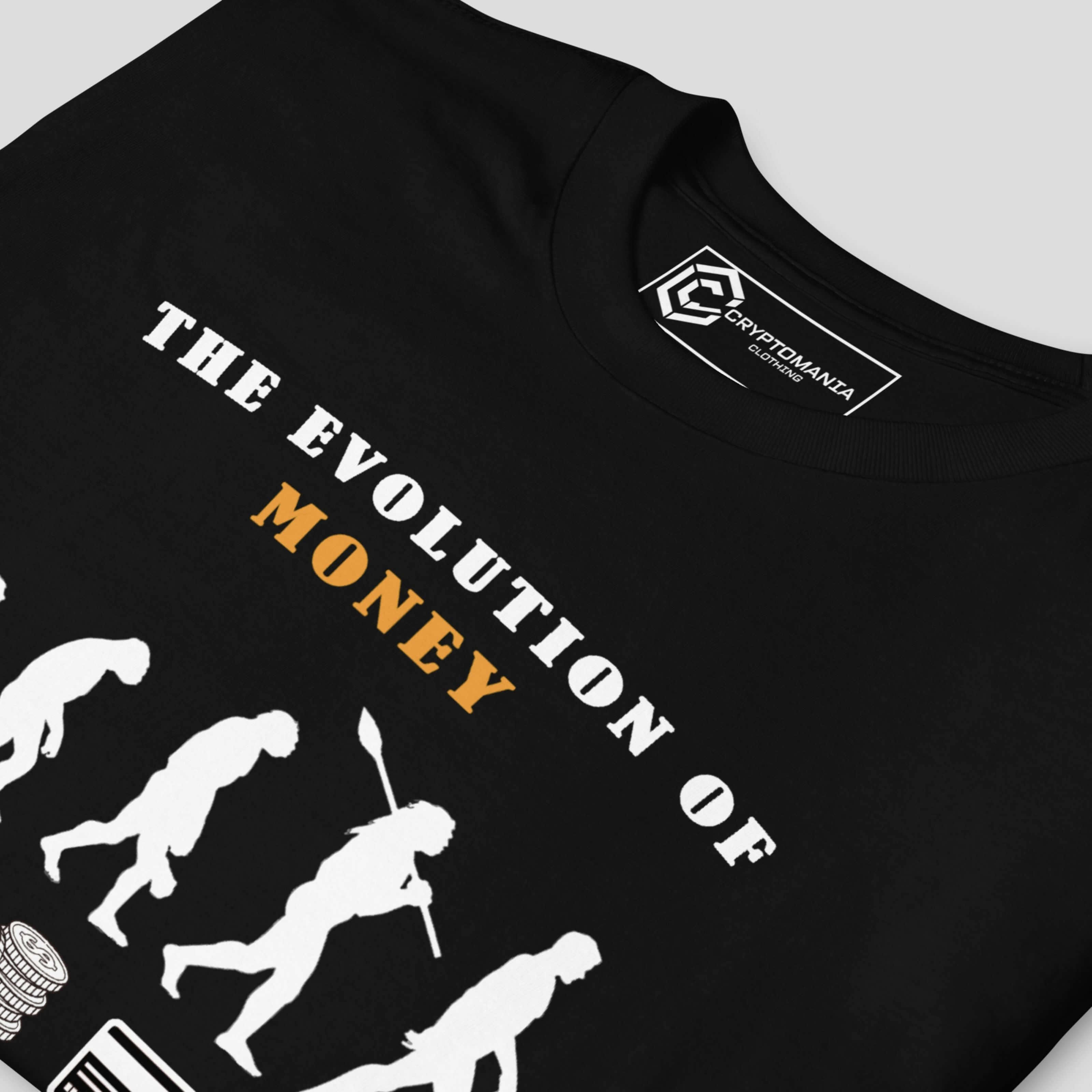 Premium crypto t-shirt with evolution of money artwork for traders and investors