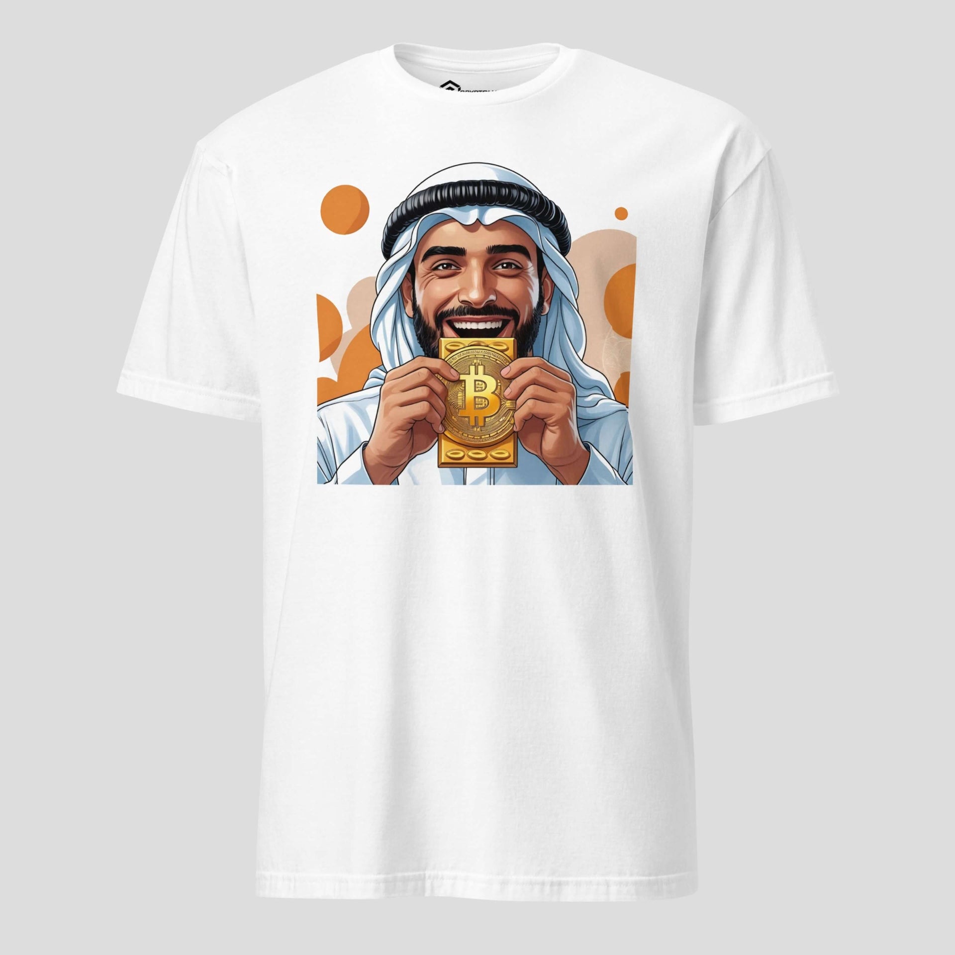 White Bitcoin Habibi t-shirt with playful Bitcoin meme design