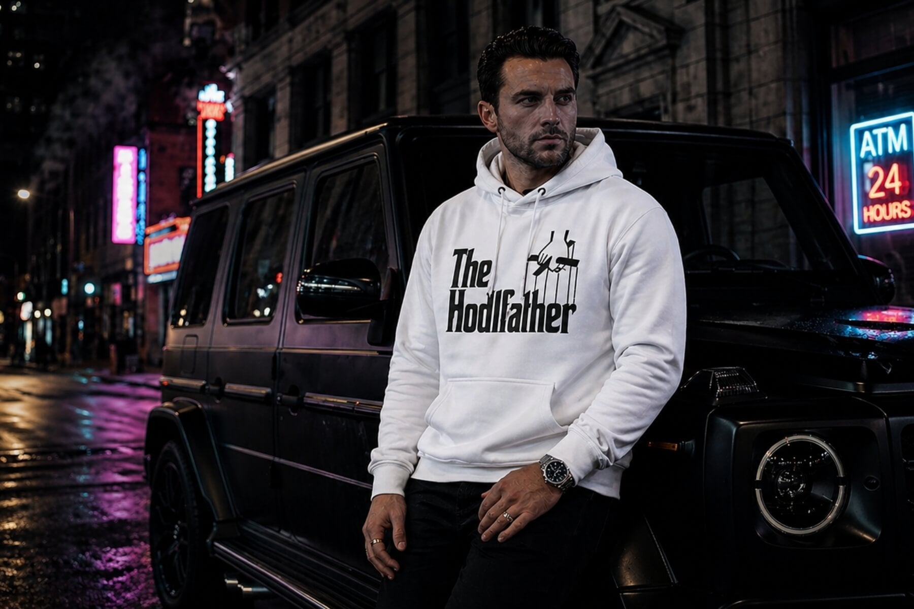 hodl crypto hoodie streetwear long term investor mindset bitcoin inspired clothing night scene