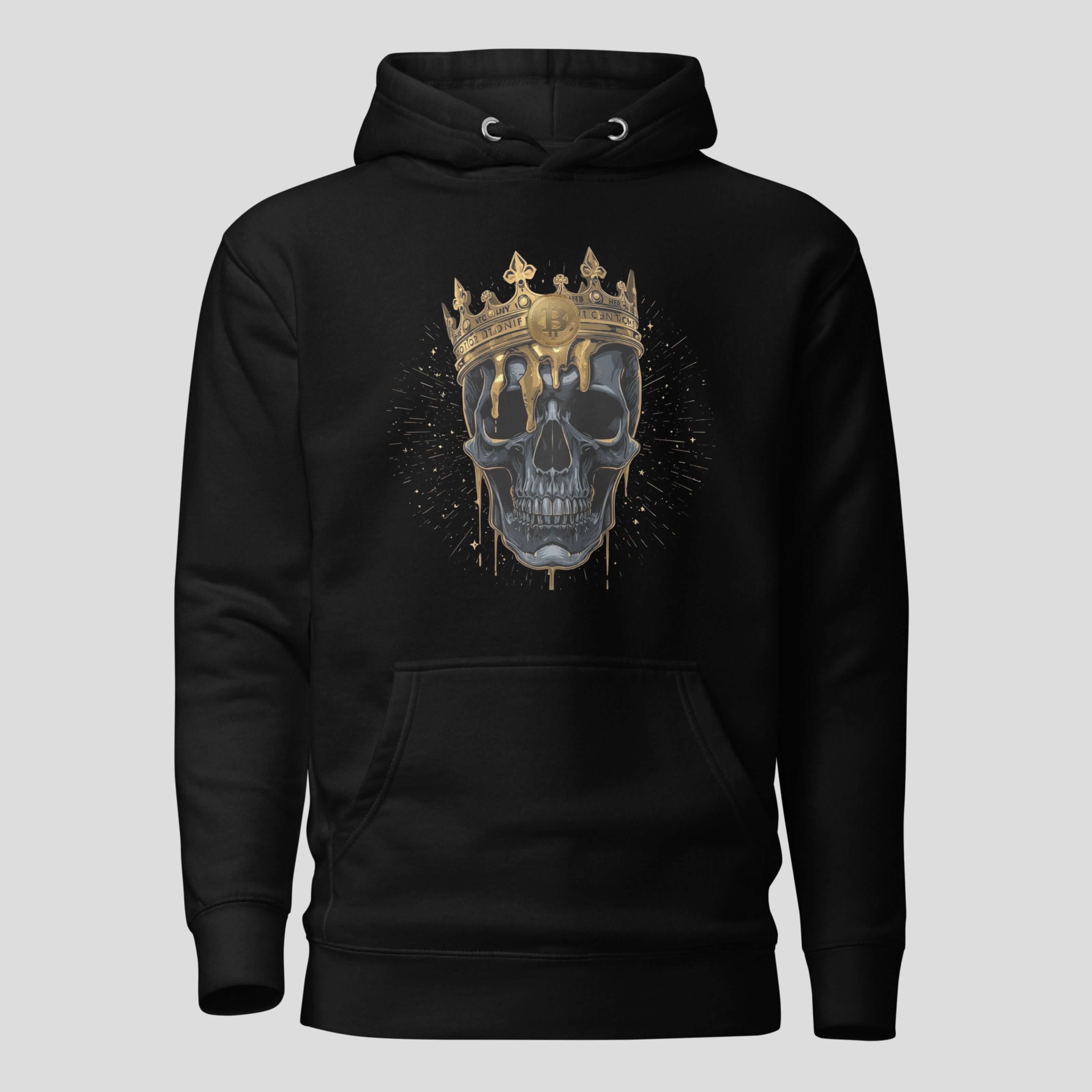 Black bitcoin skull king crown hoodie