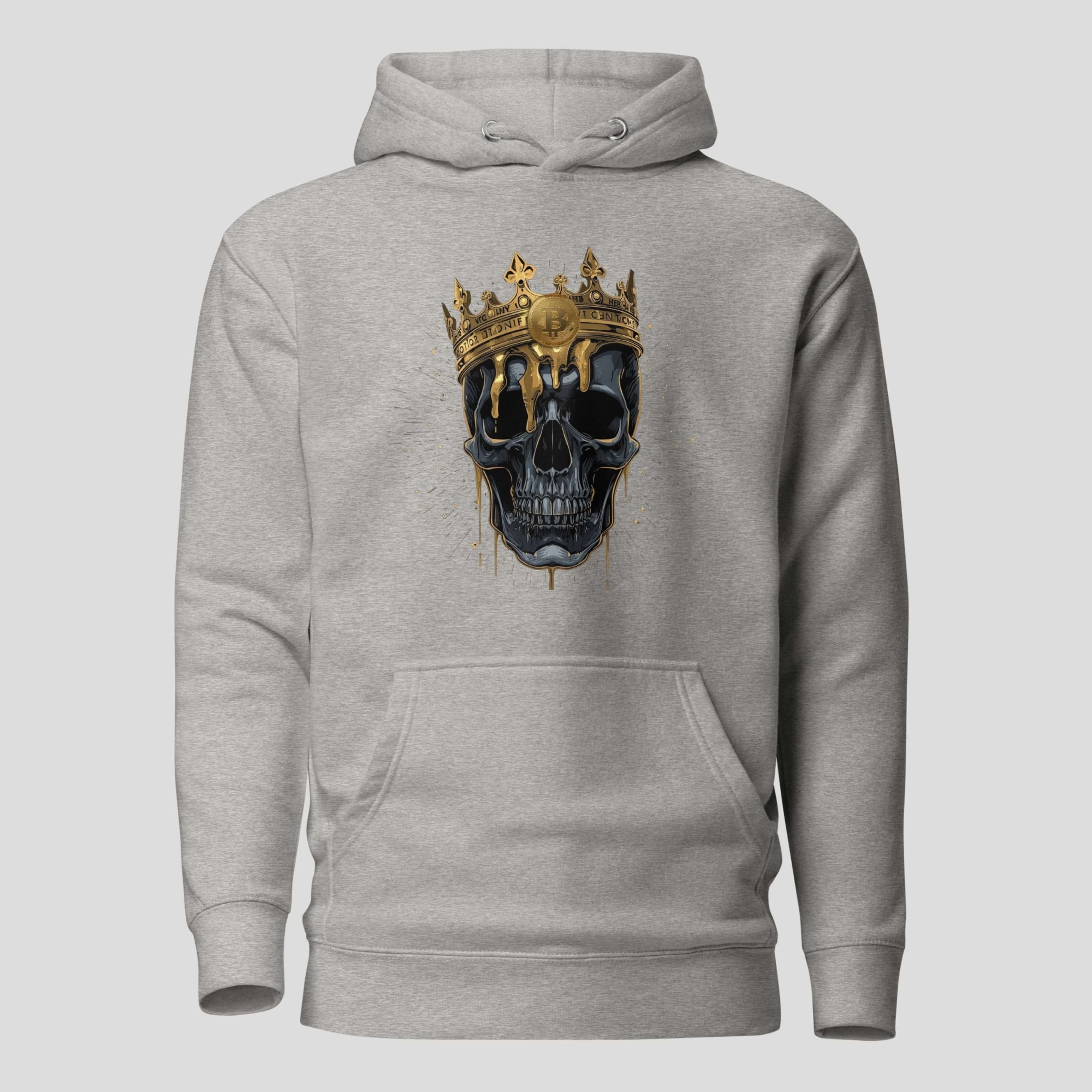 Grey bitcoin king crown on skull's head hoodie
