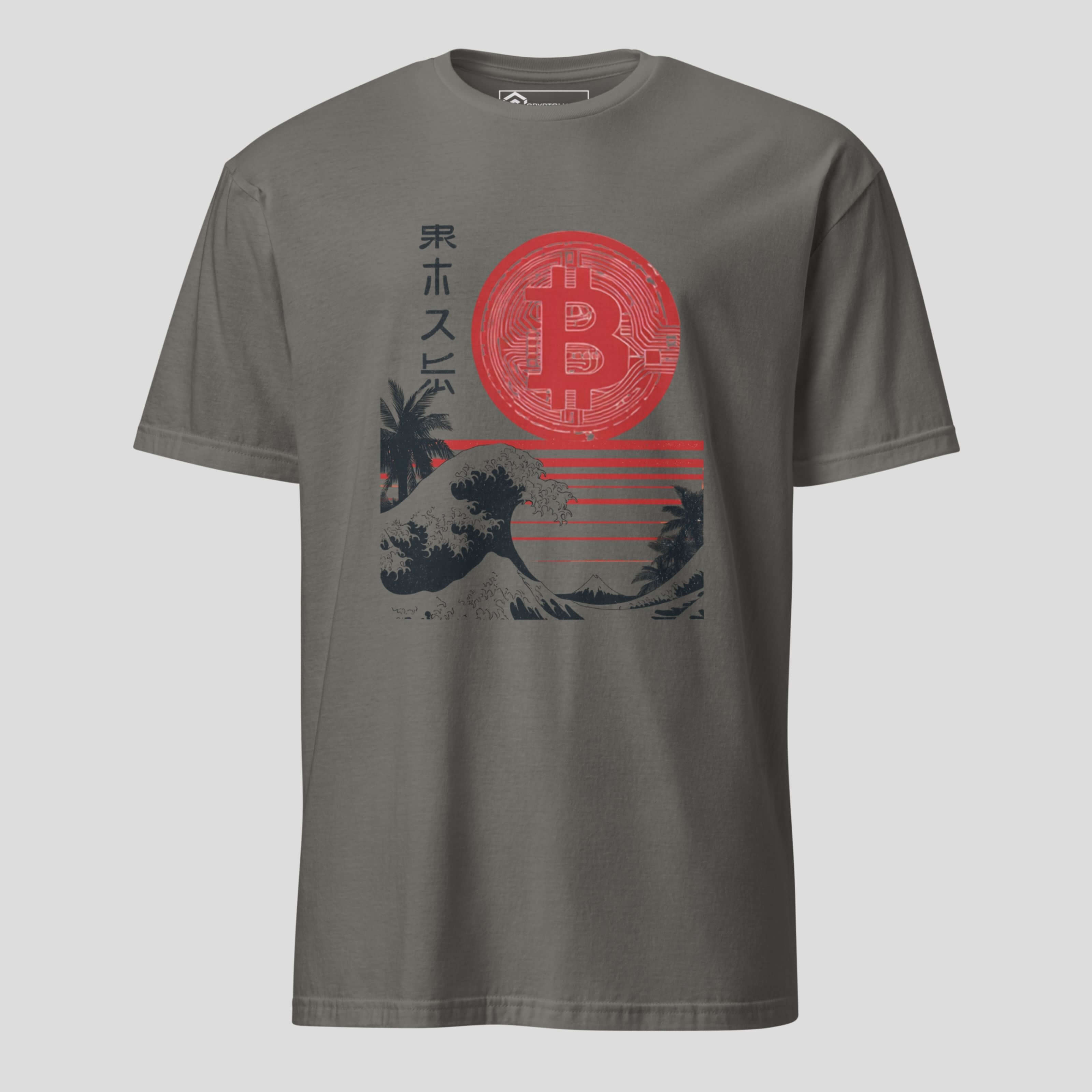 Premium japanese wave and Bitcoin inspired crypto art t-shirt