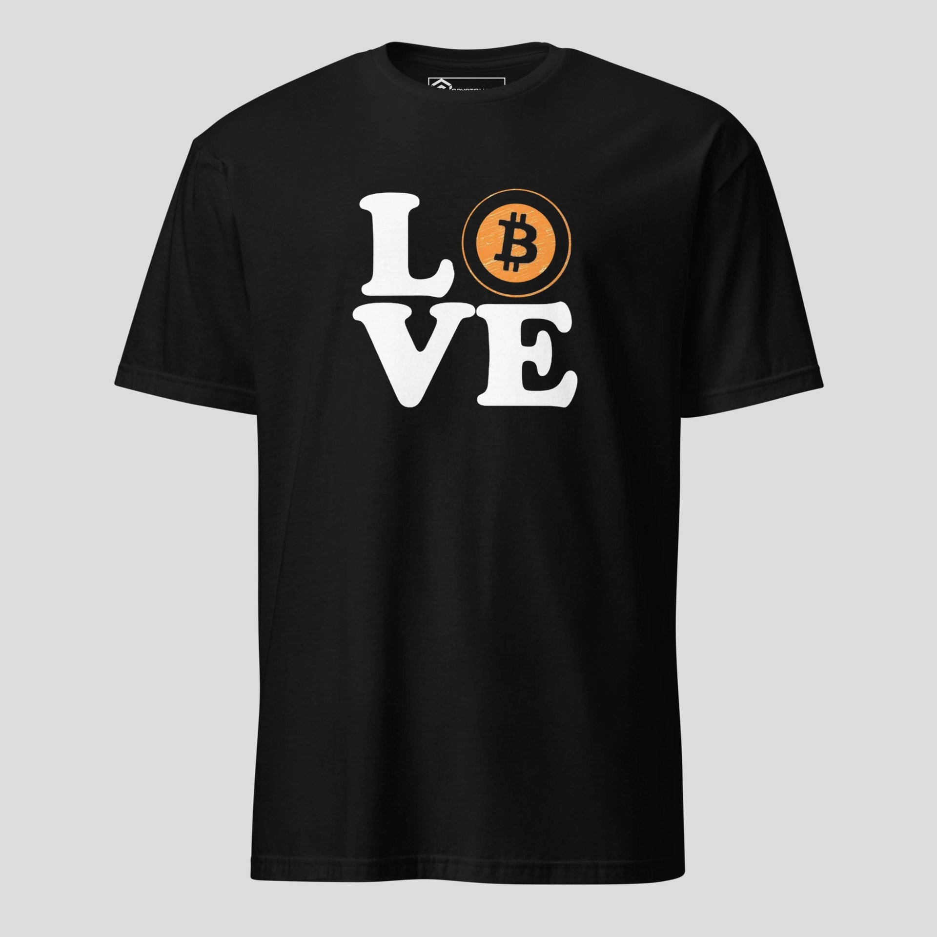 Love Bitcoin crypto t-shirt black minimal design front view