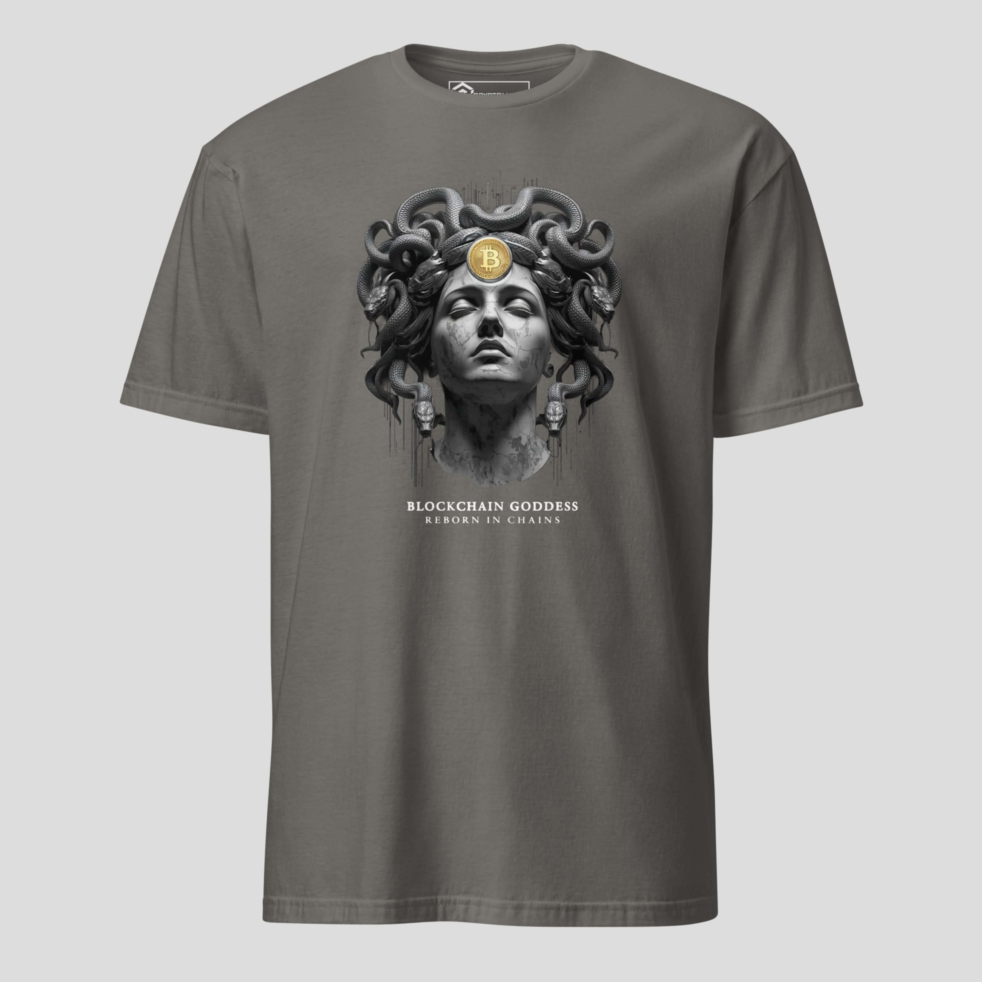 Bitcoin Medusa t shirt grey mythological crypto artwork premium print