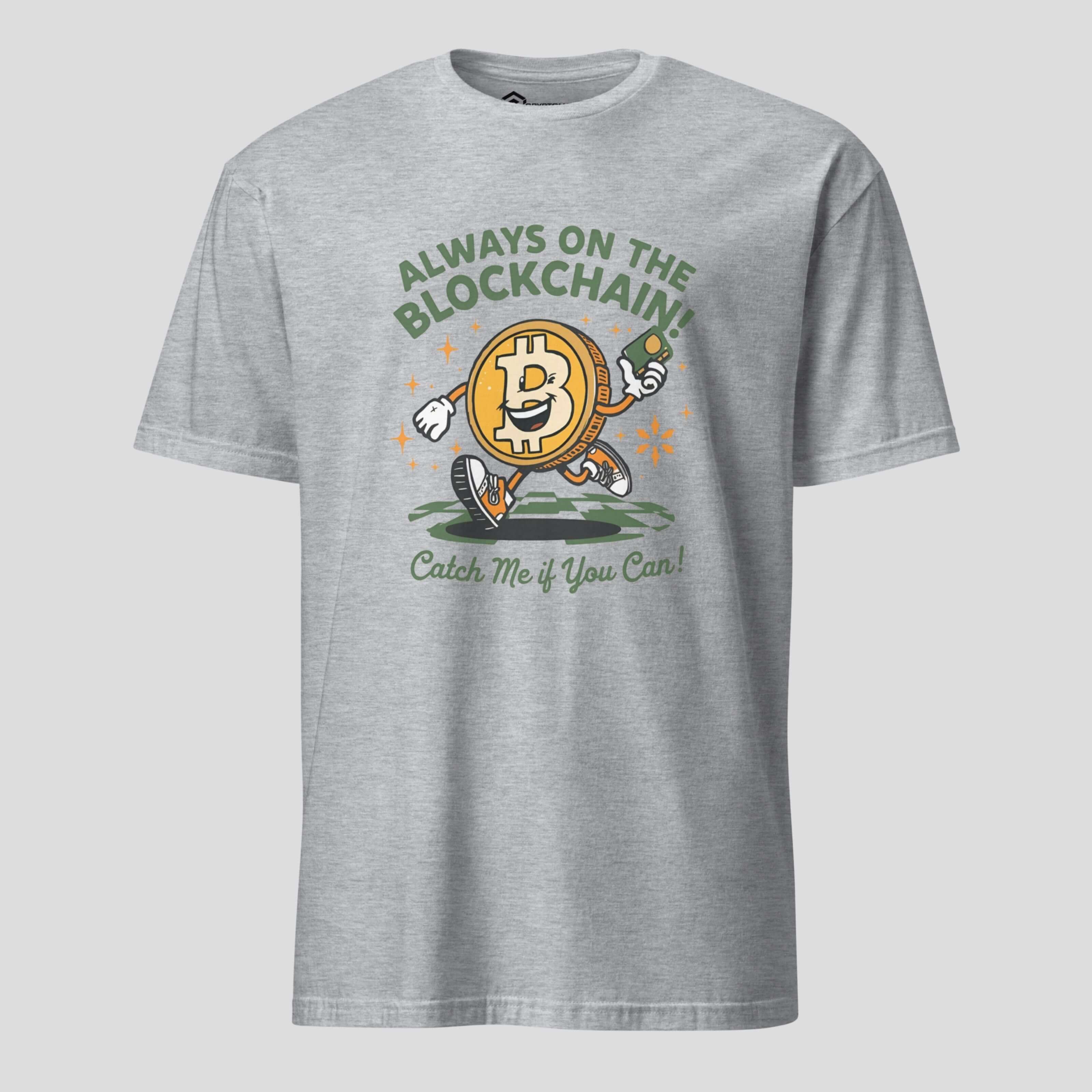 Bitcoin meme crypto t shirt cartoon coin running design grey