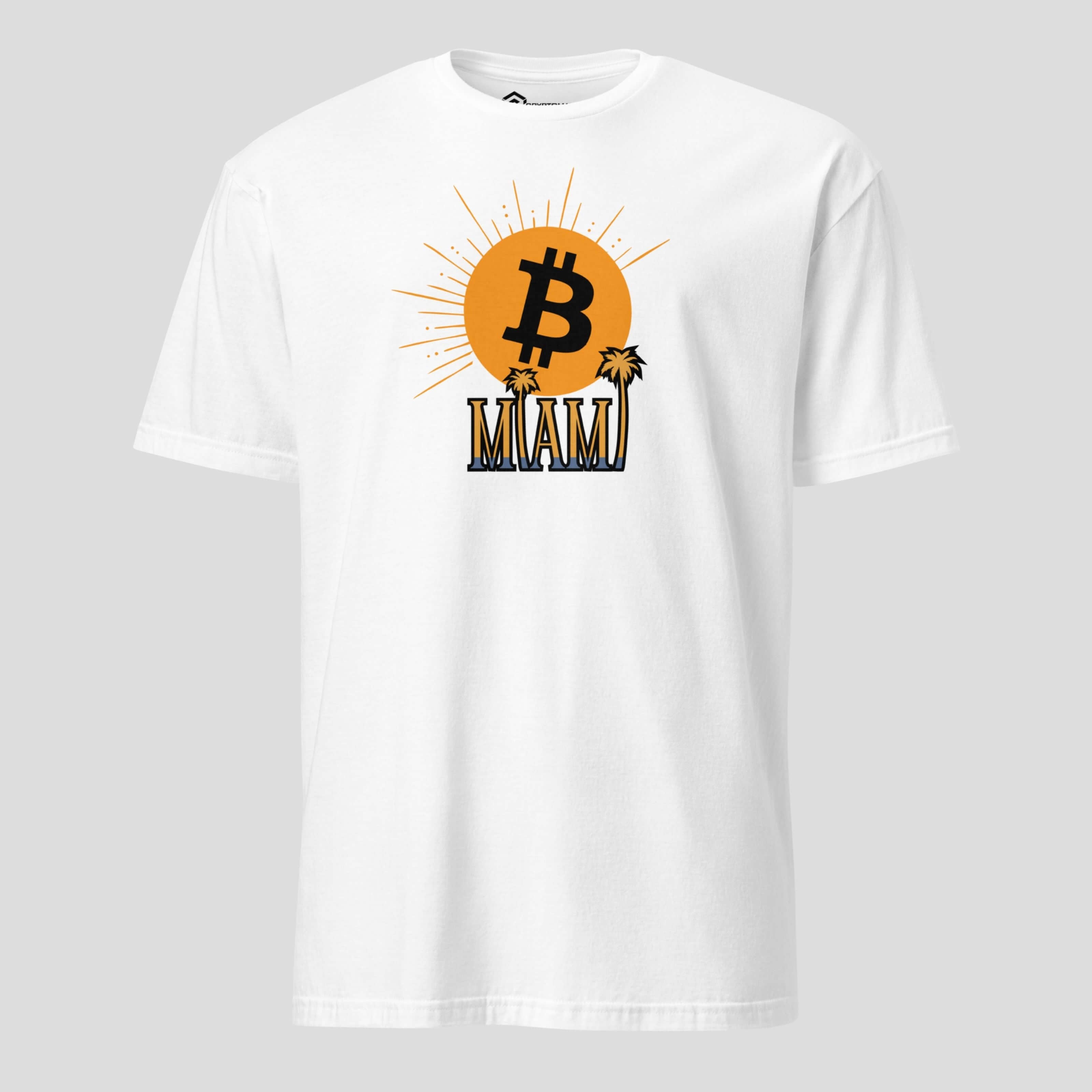 Bitcoin miami sunset crypto t shirt white summer btc design