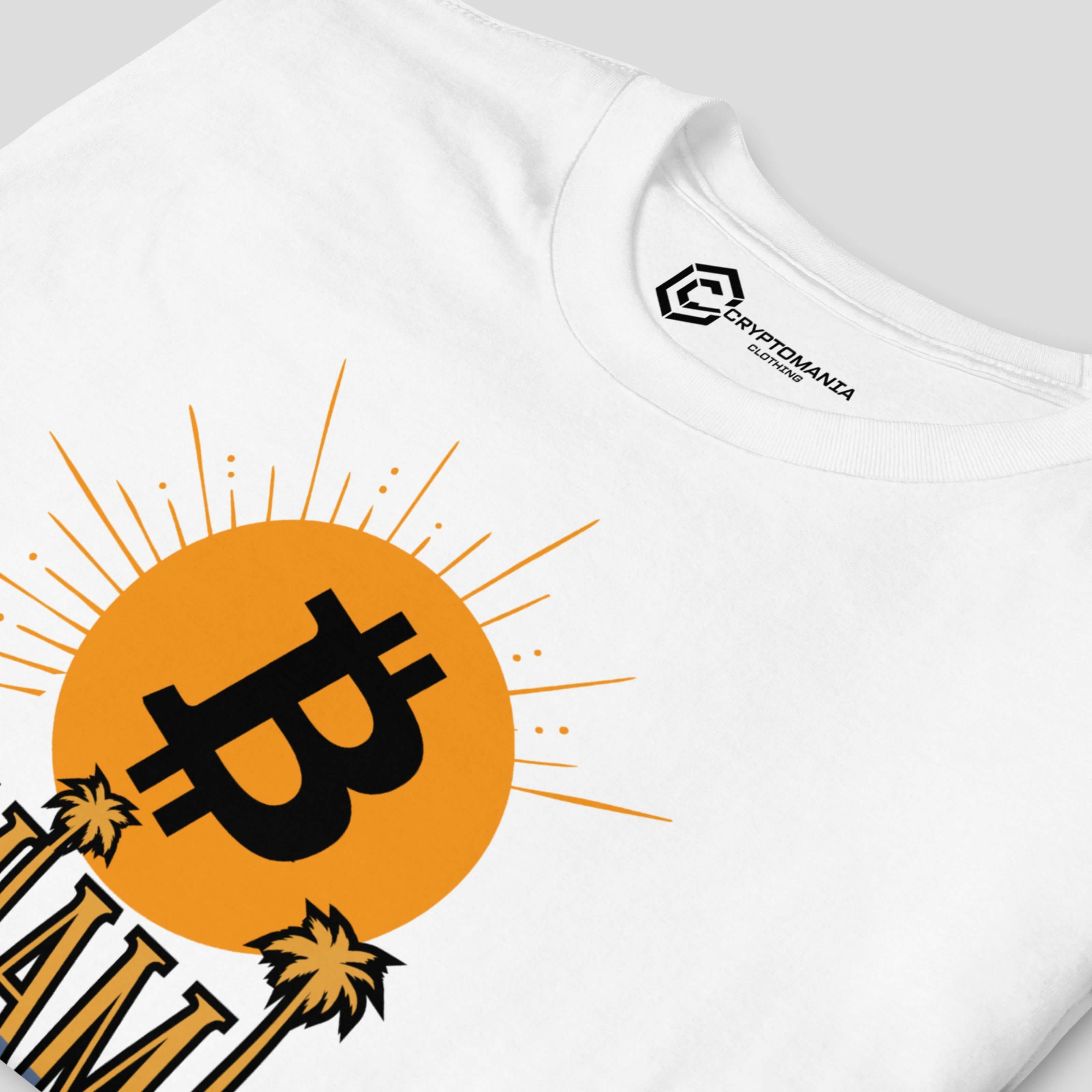 Bitcoin miami sunset btc palm tree crypto shirt detail print