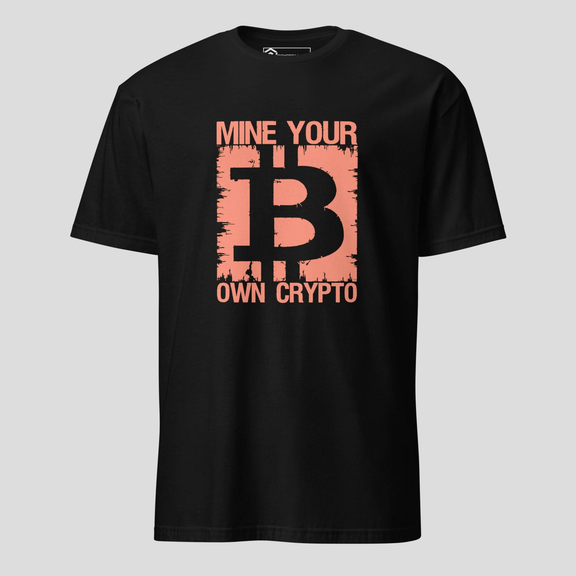 Bitcoin mining t-shirt black mine your own crypto design front view