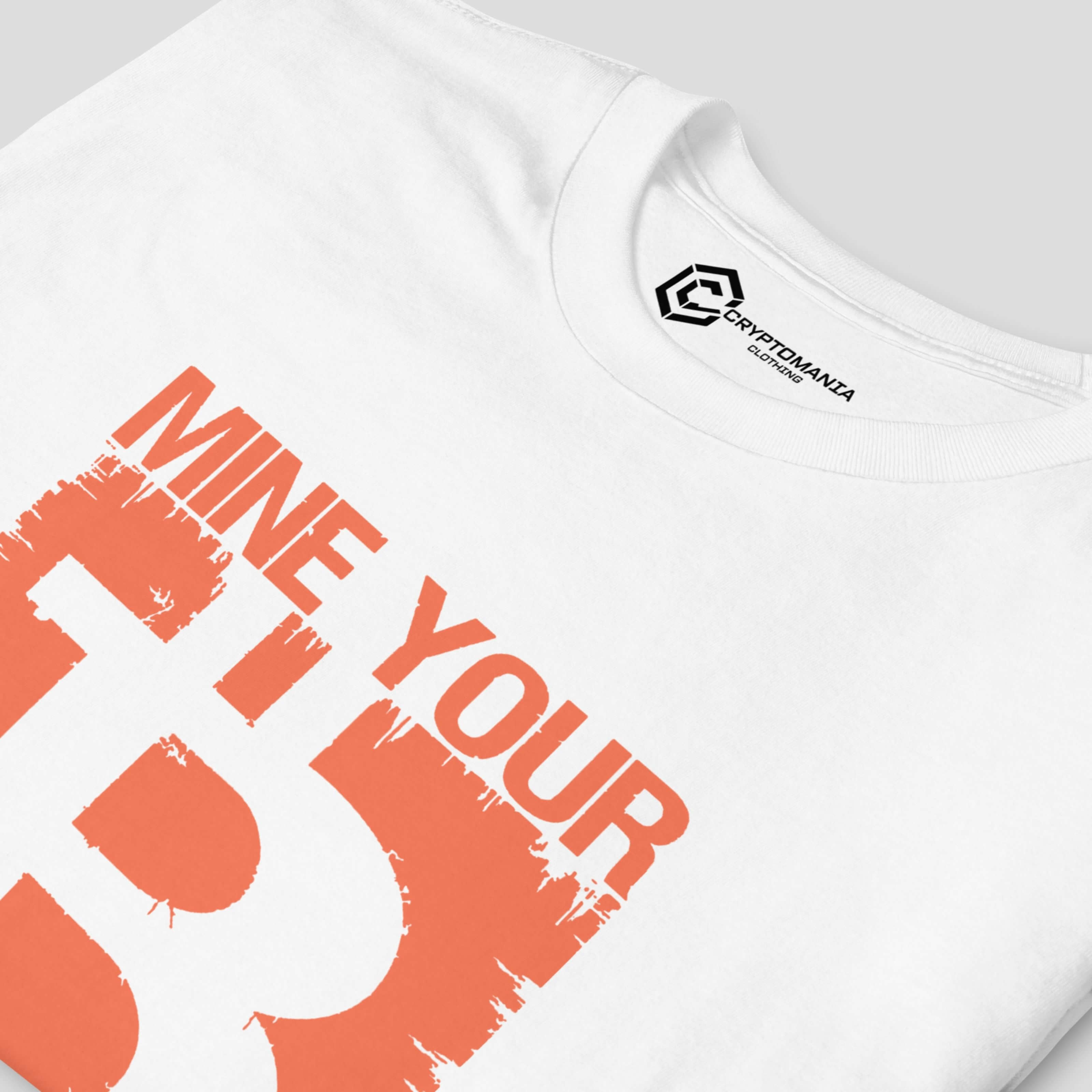 Bitcoin mining crypto graphic t-shirt close up print detail