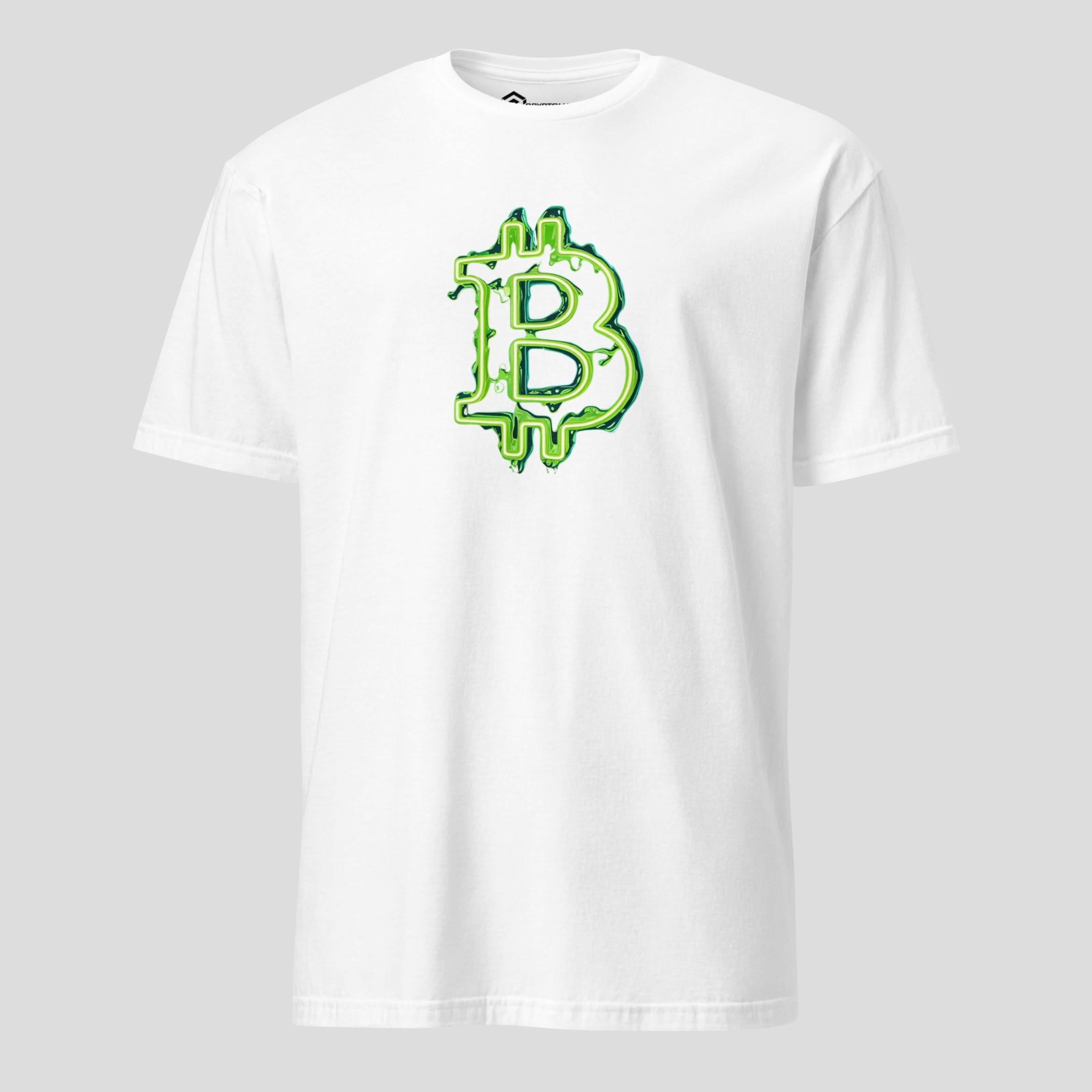 White neon green bitcoin-inspired drip symbol t-shirt