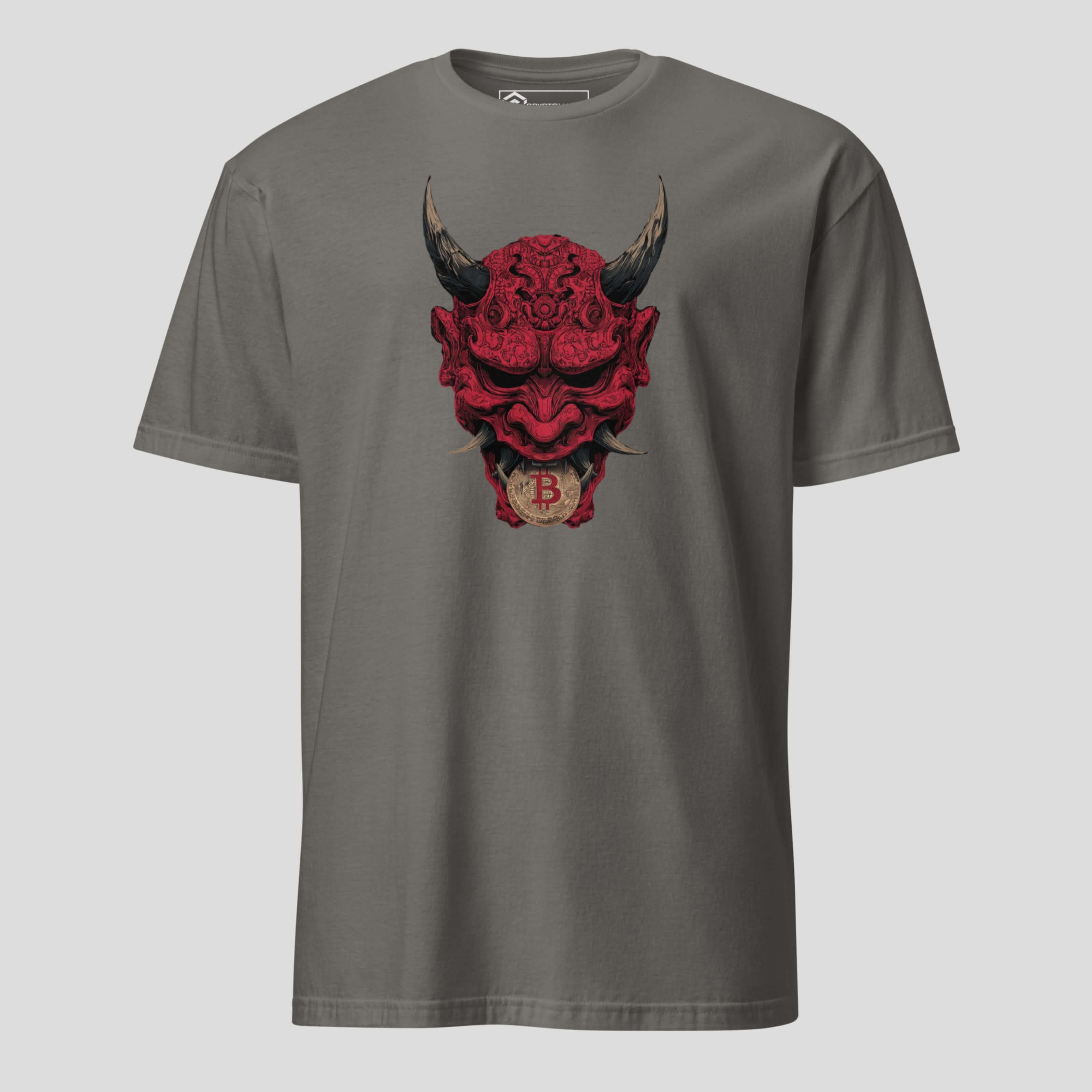 Japanese oni mask crypto streetwear t-shirt inspired by strength and discipline