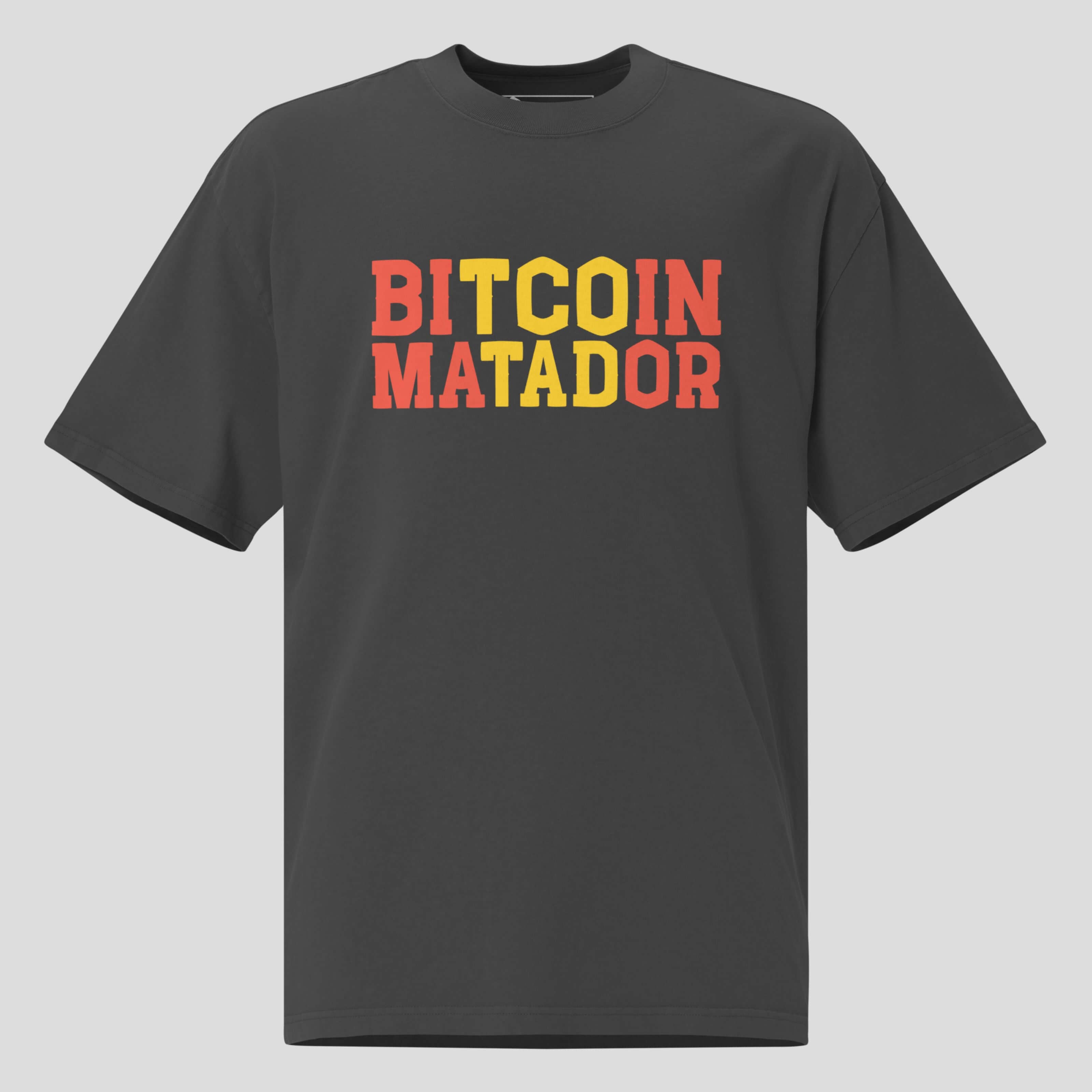 Gray oversized heavyweight Bitcoin t-shirt with bold Matador text on the front

