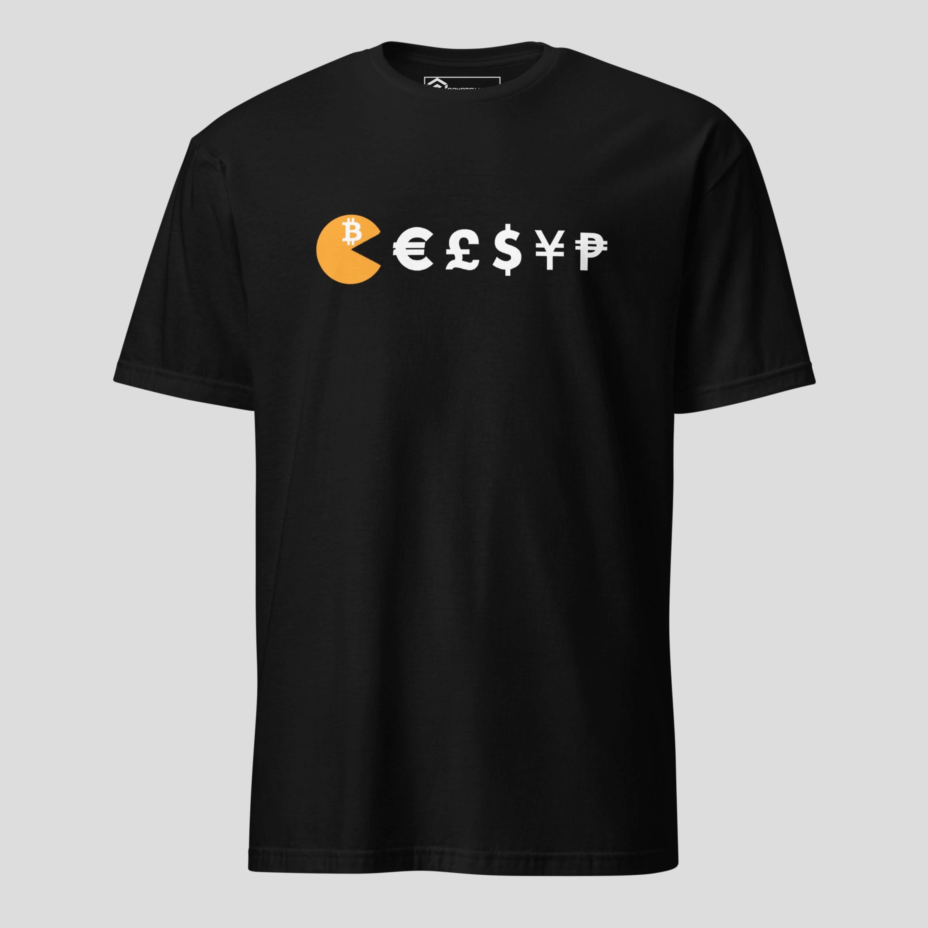 Bitcoin pacman crypto t-shirt black minimalist digital currency streetwear