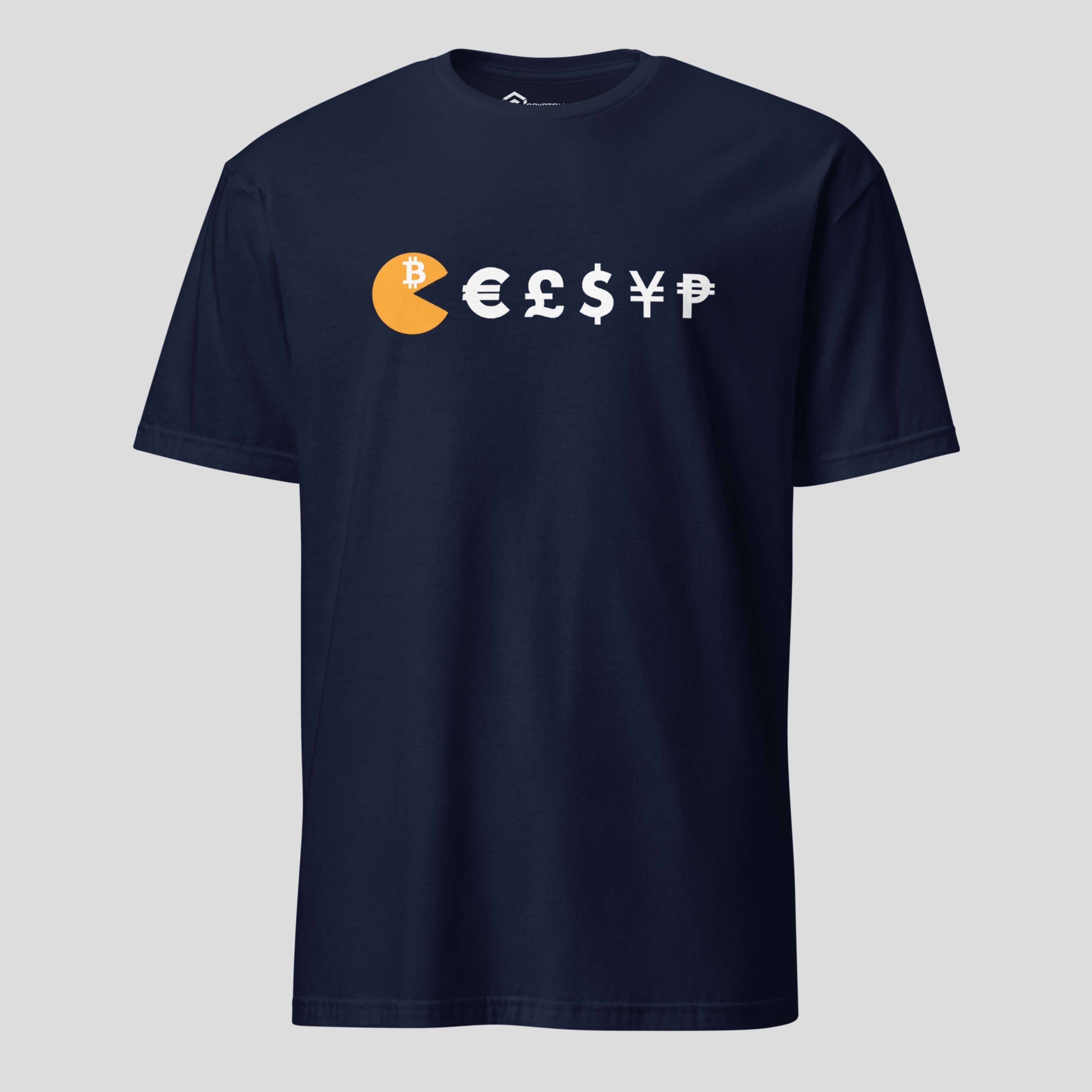 Bitcoin pacman crypto t-shirt navy web3 digital money tee