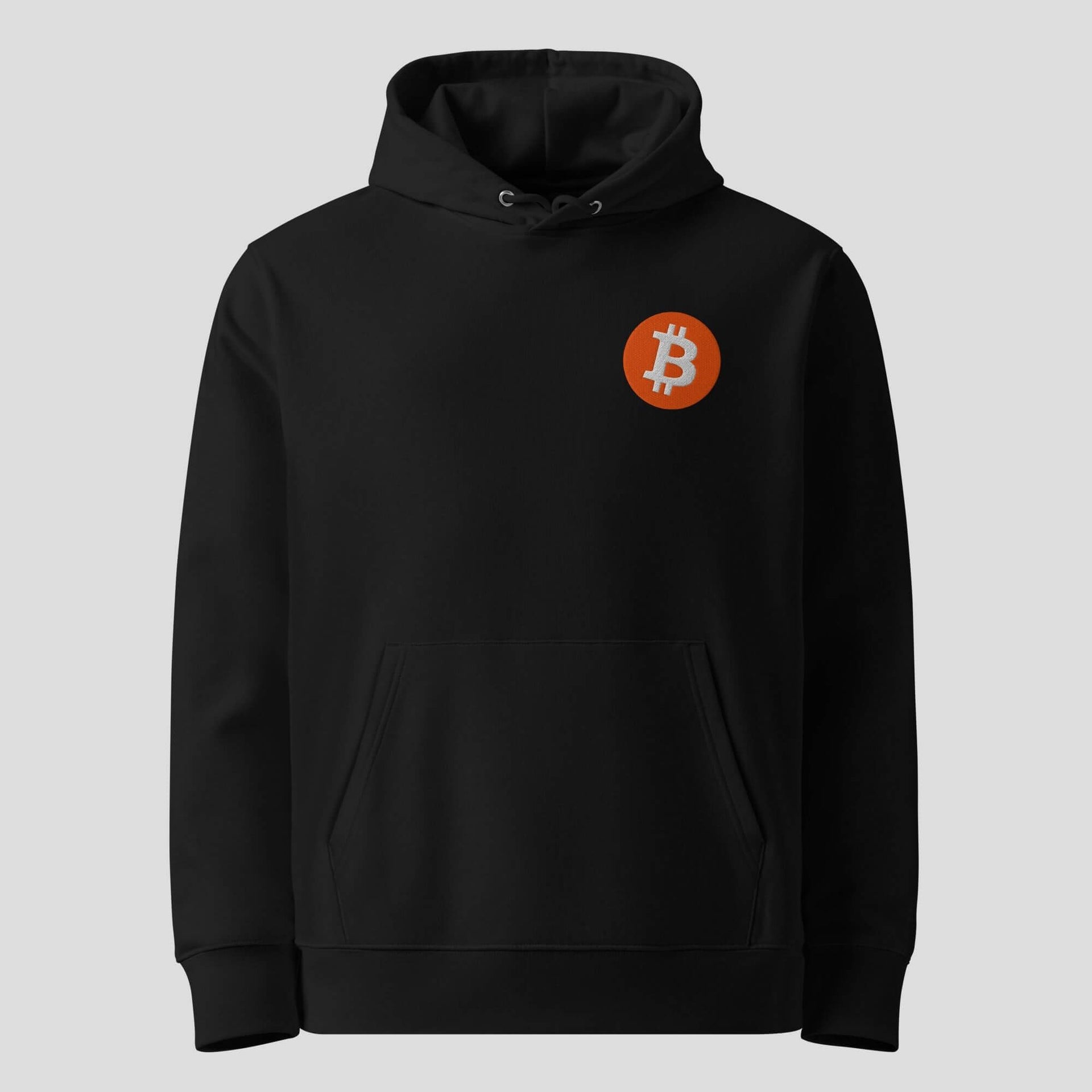 Bitcoin Inspired Premium Embroidered Hoodie - Minimal Crypto Streetwear Heavyweight Hoodie featuring premium Bitcoin-inspired hoodie styling for crypto culture, view 2