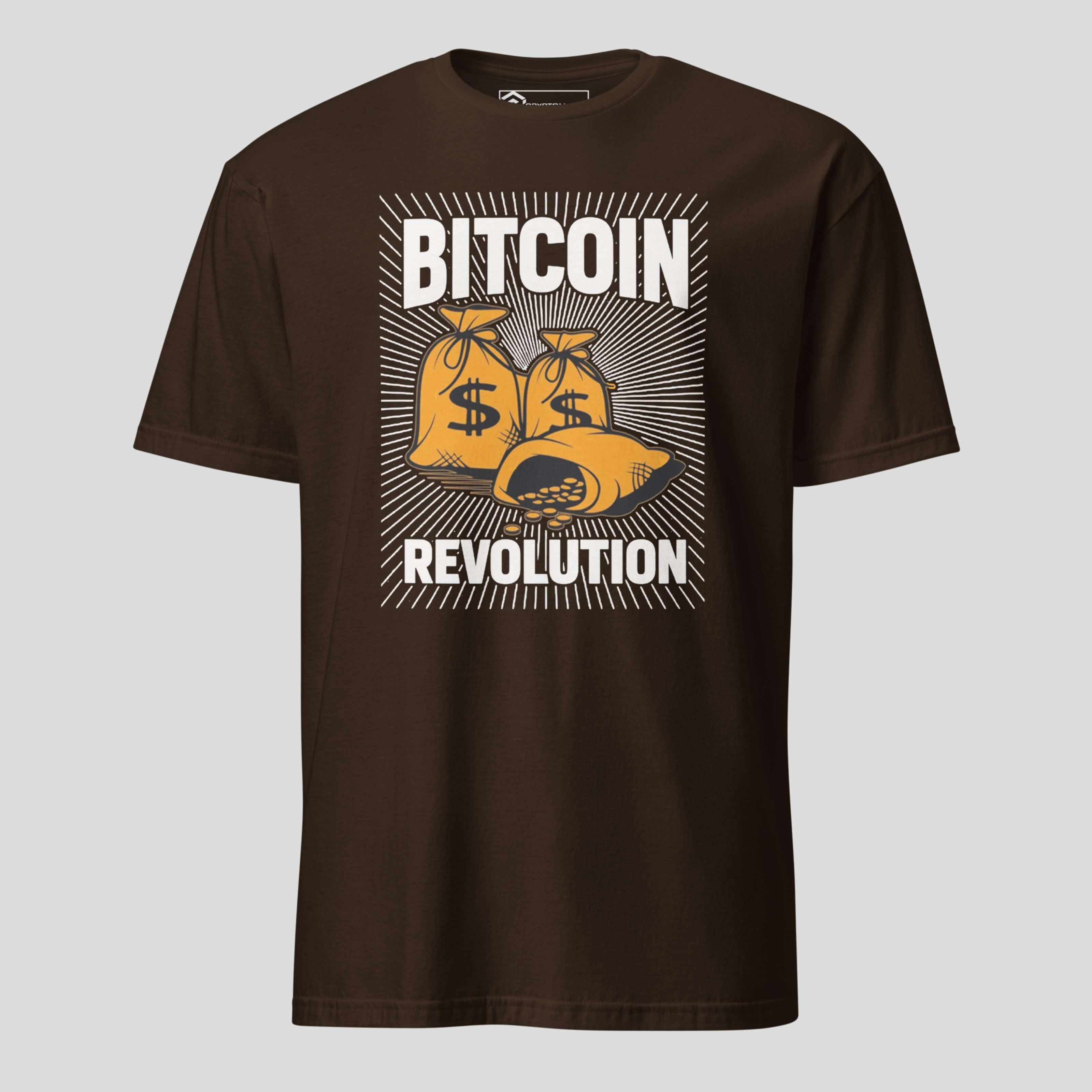 Brown bitcoin revolution t-shirt bold crypto statement design