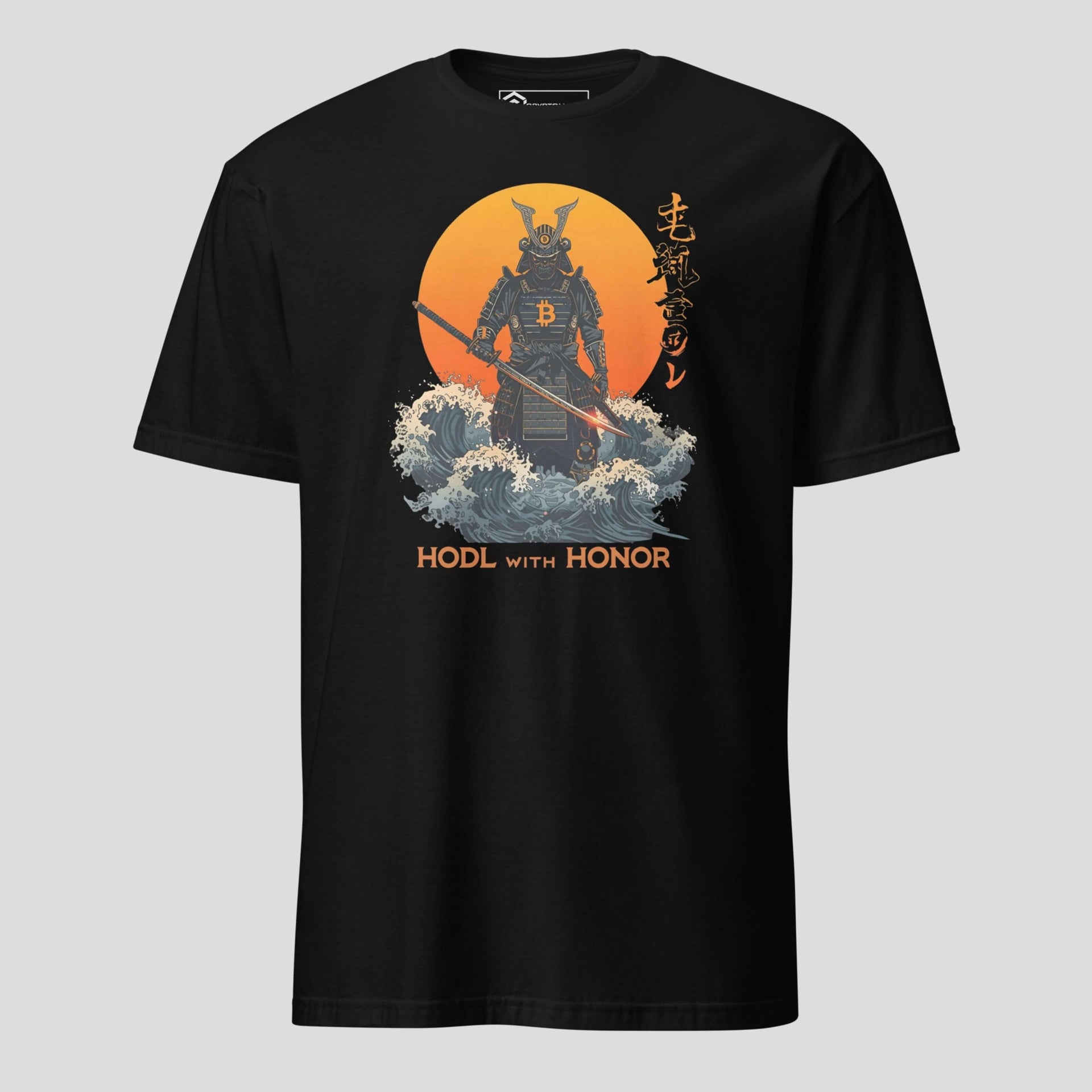 Black crypto warrior samurai bitcoin t-shirt design