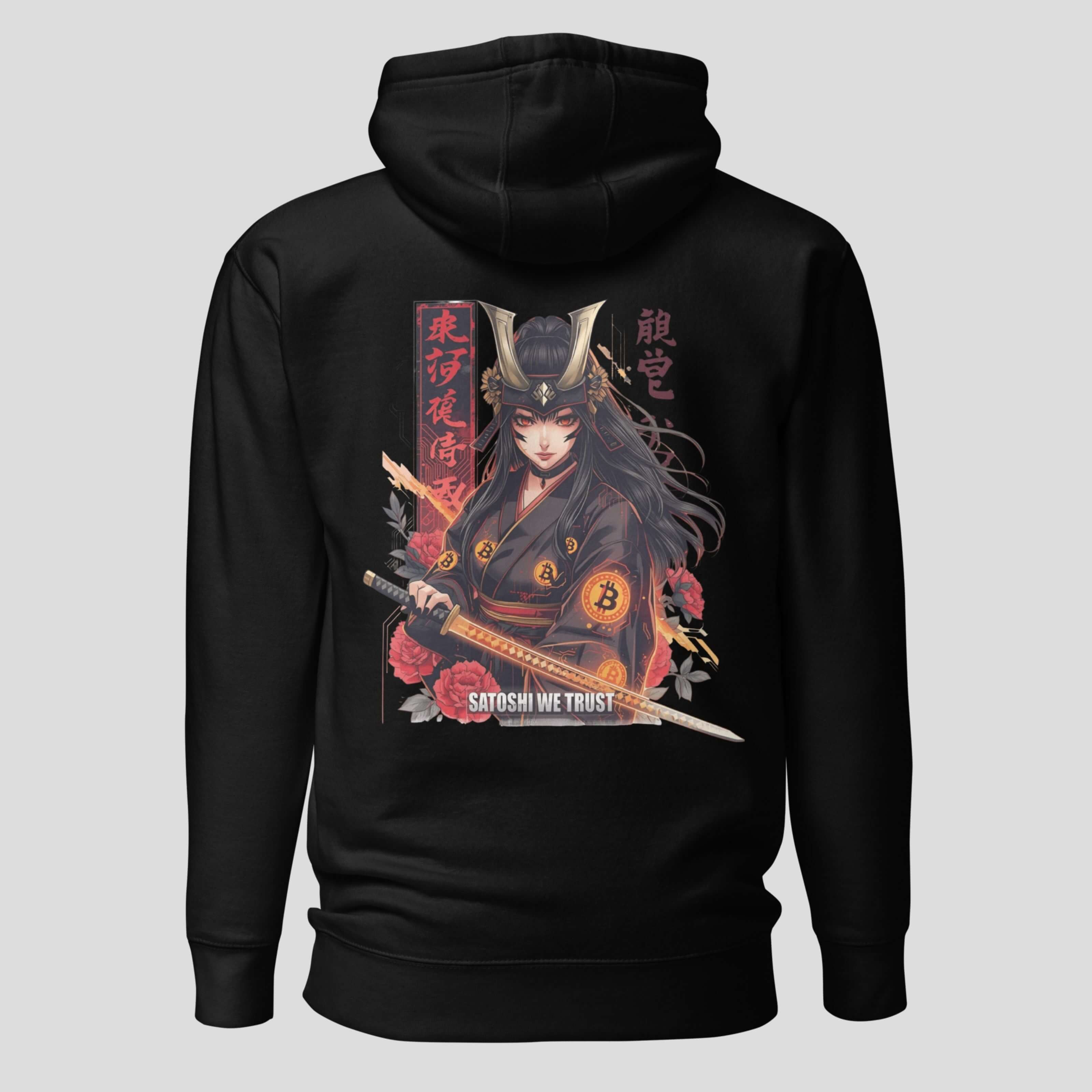 Black Bitcoin samurai hoodie for traders and holders