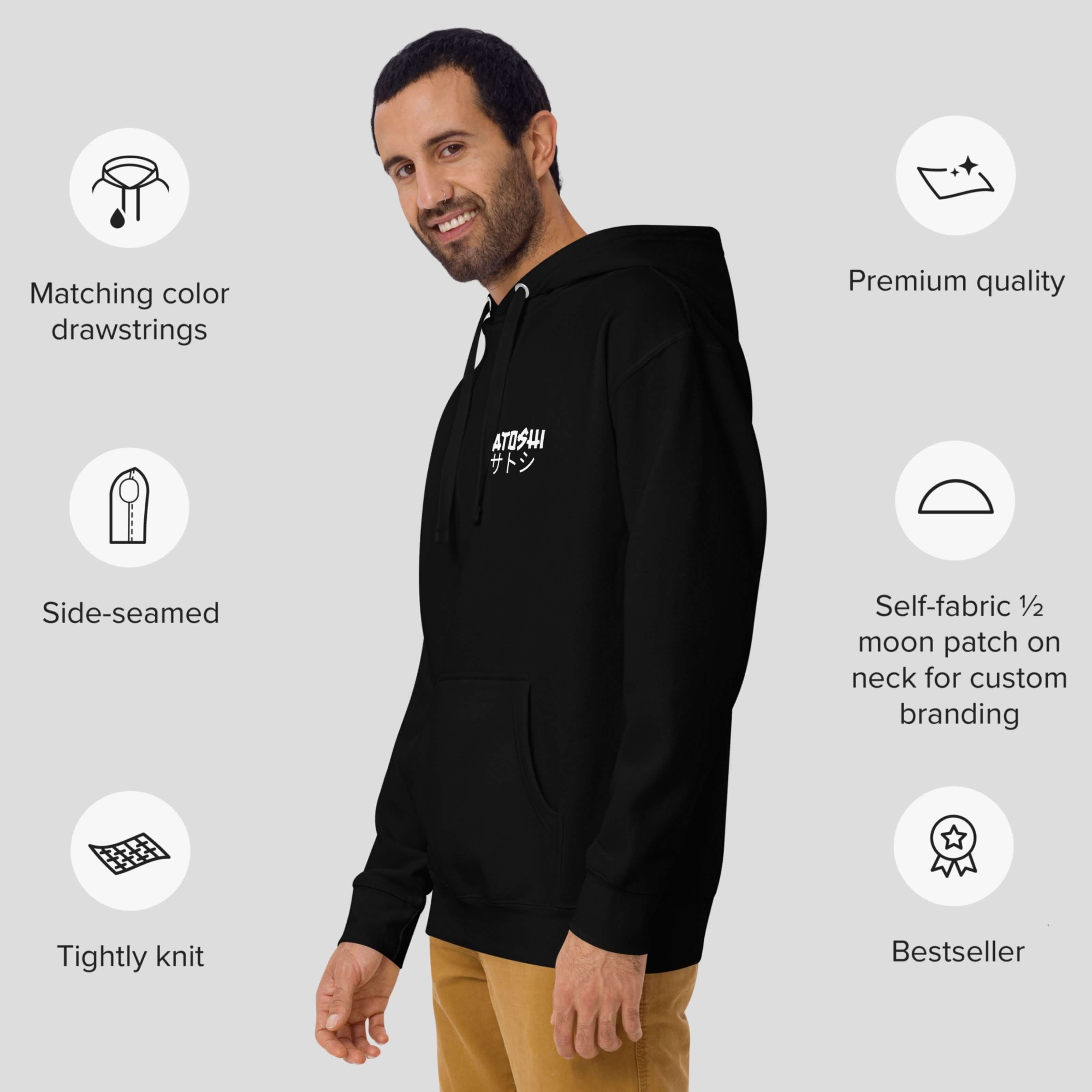 Japanese crypto streetwear hoodie Bitcoin design