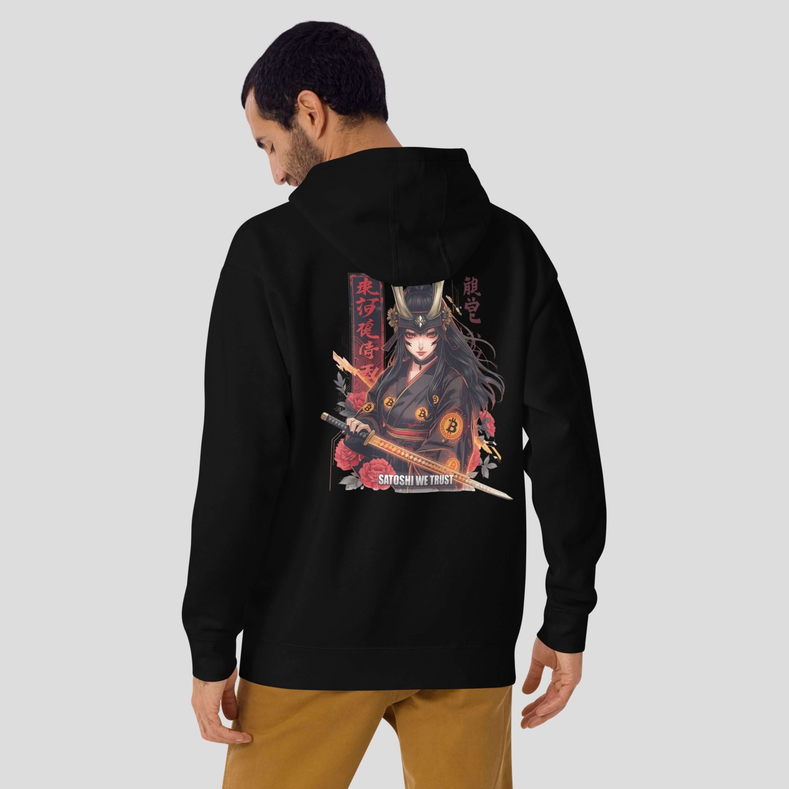 Samurai Bitcoin warrior artwork hoodie back print