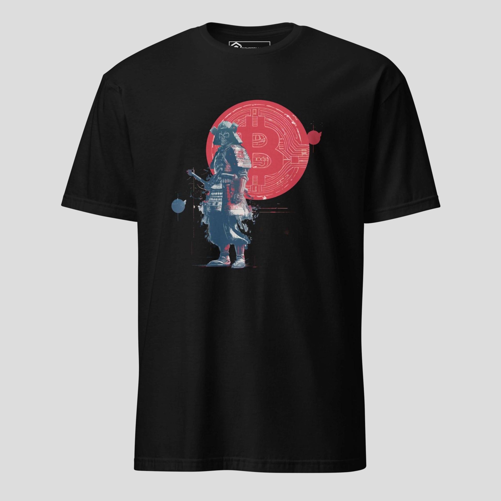 Bitcoin samurai discipline t-shirt with red sun crypto artwork