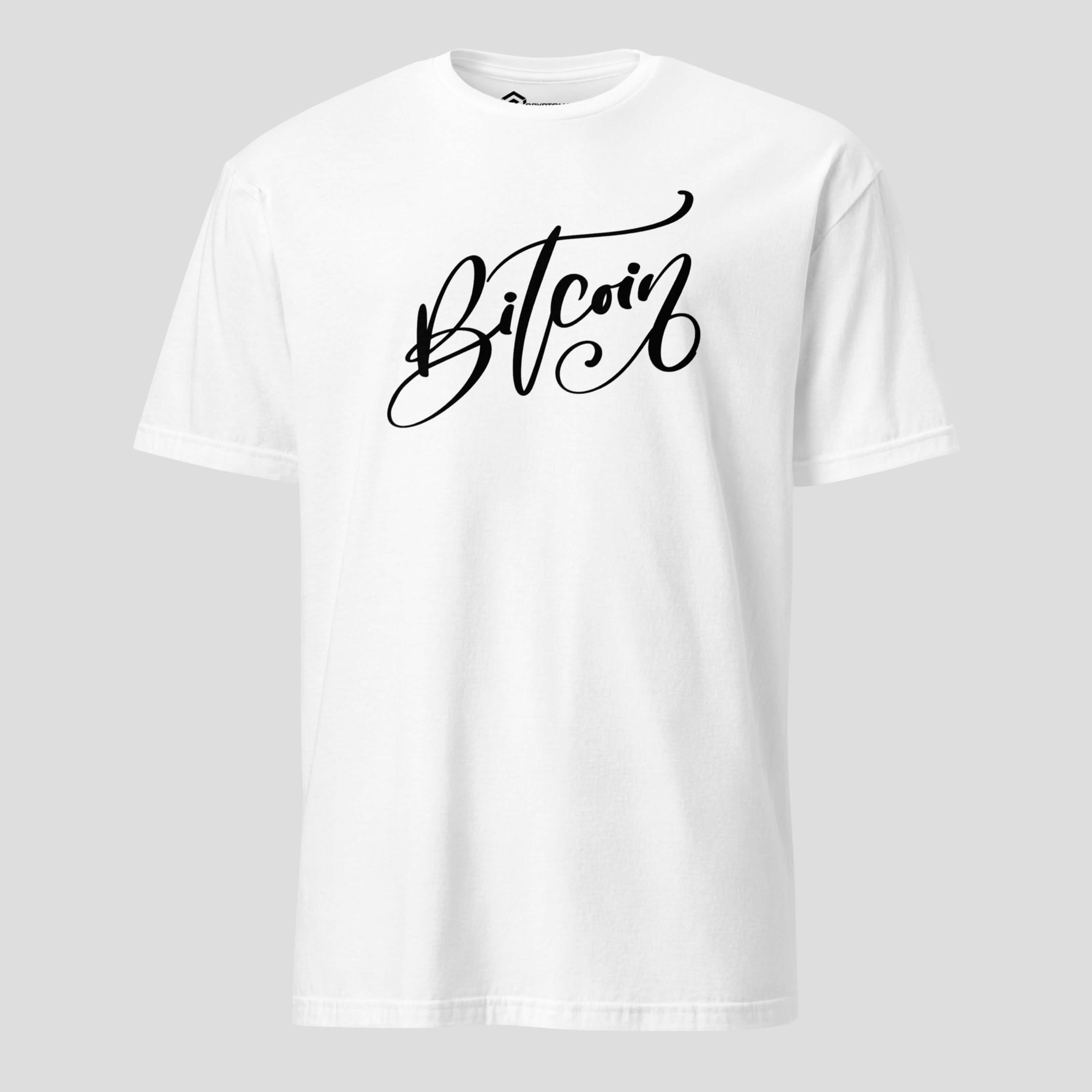 Minimal bitcoin script t-shirt white clean crypto typography design