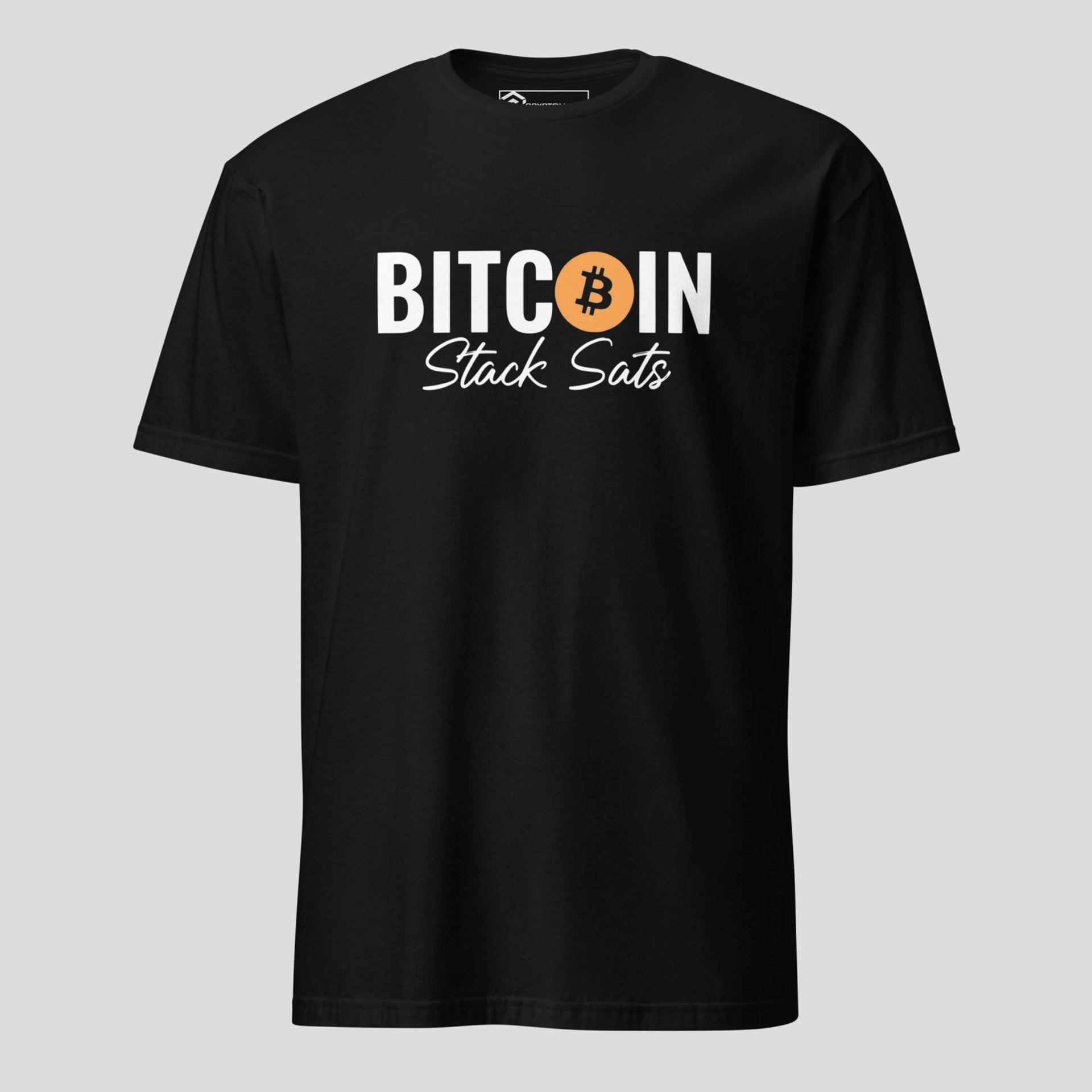 Black bitcoin stack sats t-shirt with minimal typography design