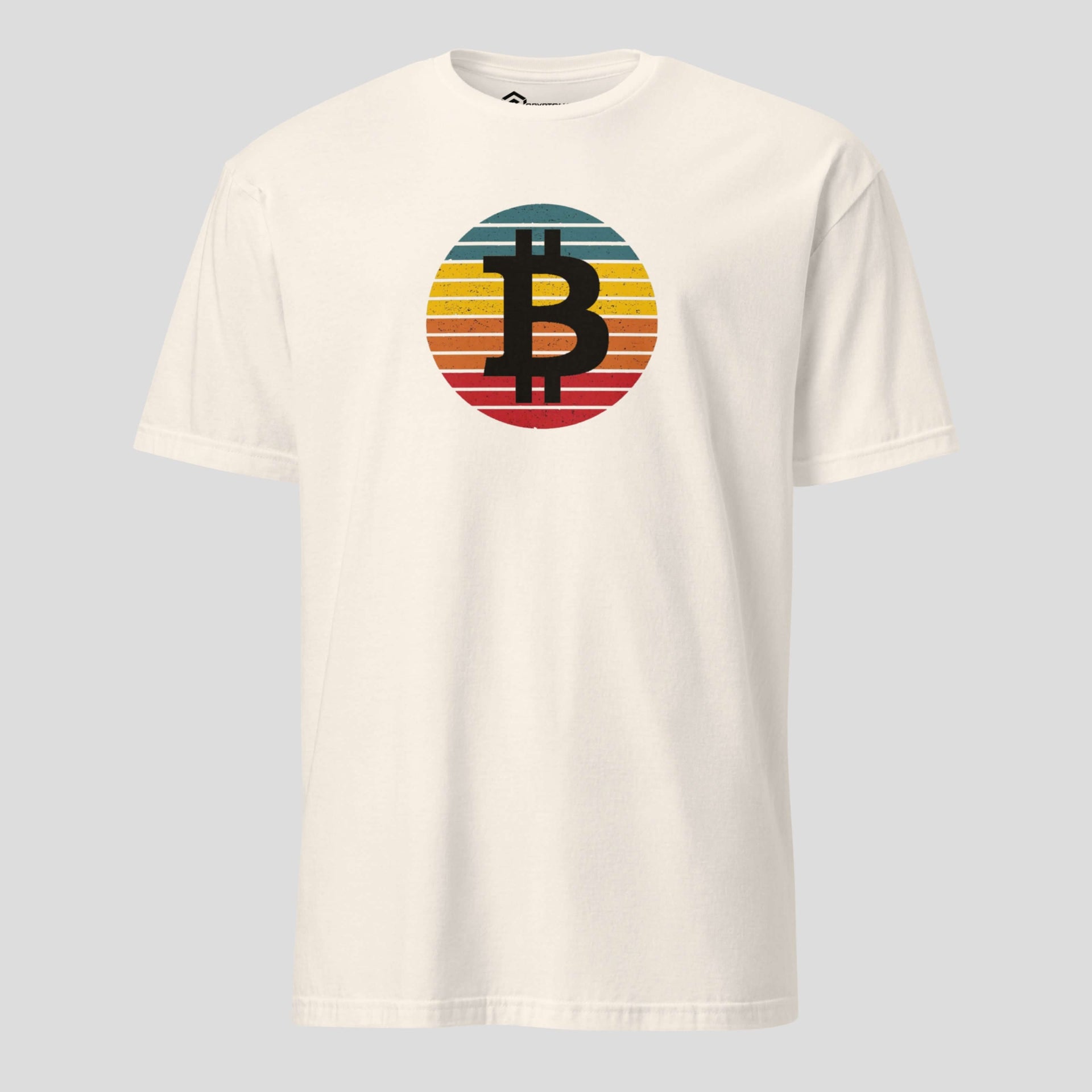 Vintage bitcoin symbol t-shirt with retro color stripes