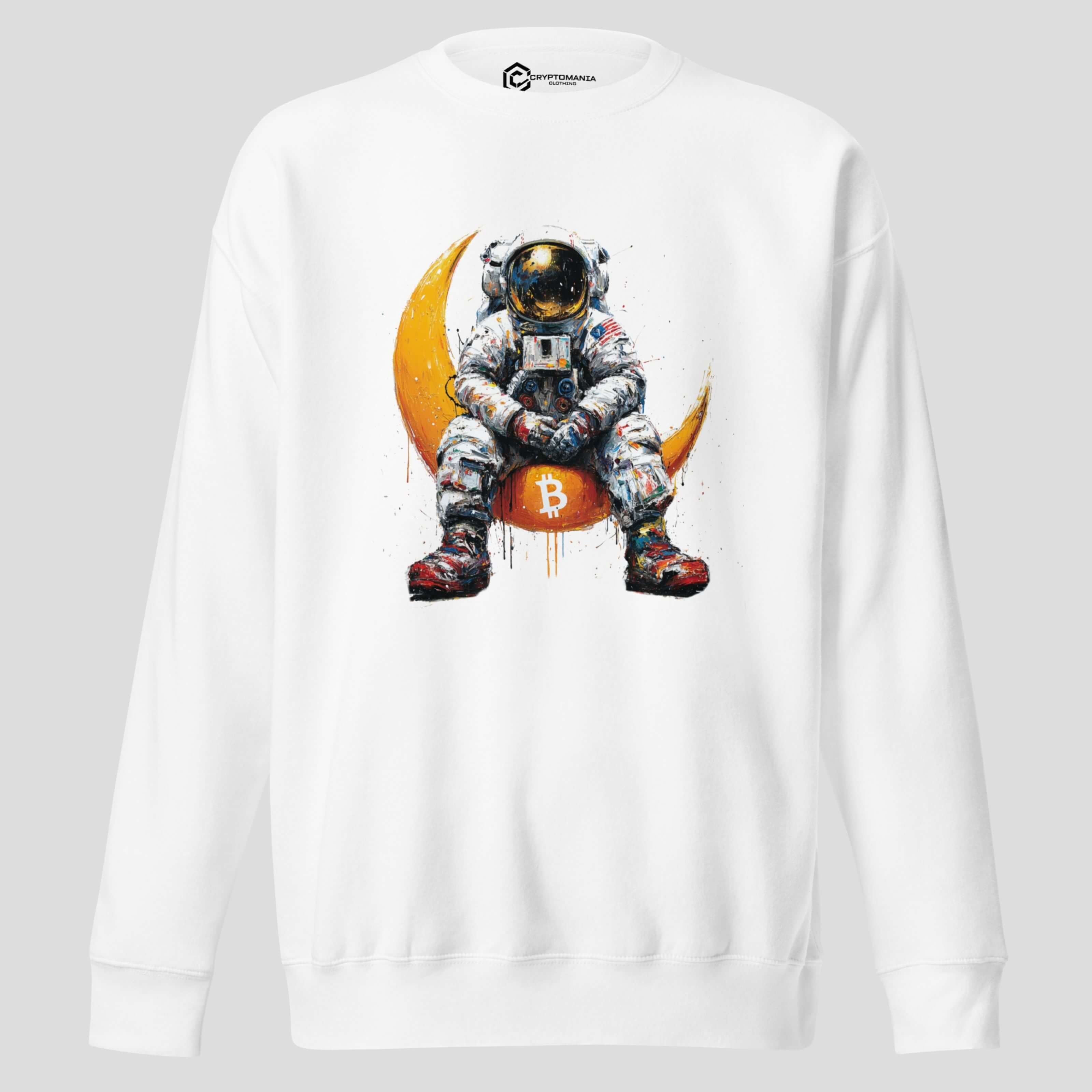 Bitcoin to the moon astronaut design white crypto streetwear