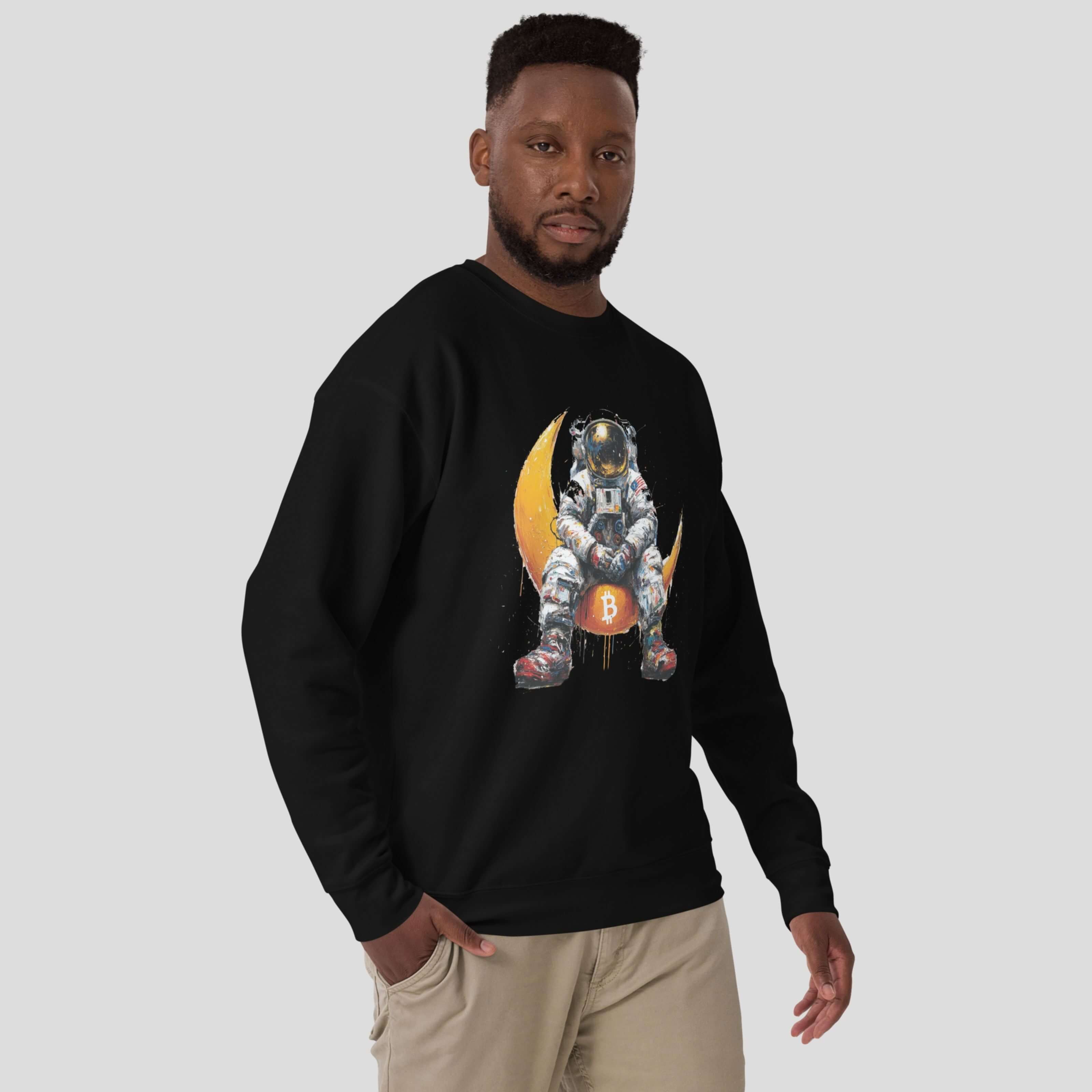 Bitcoin hodl astronaut moon graphic sweatshirt for crypto fans