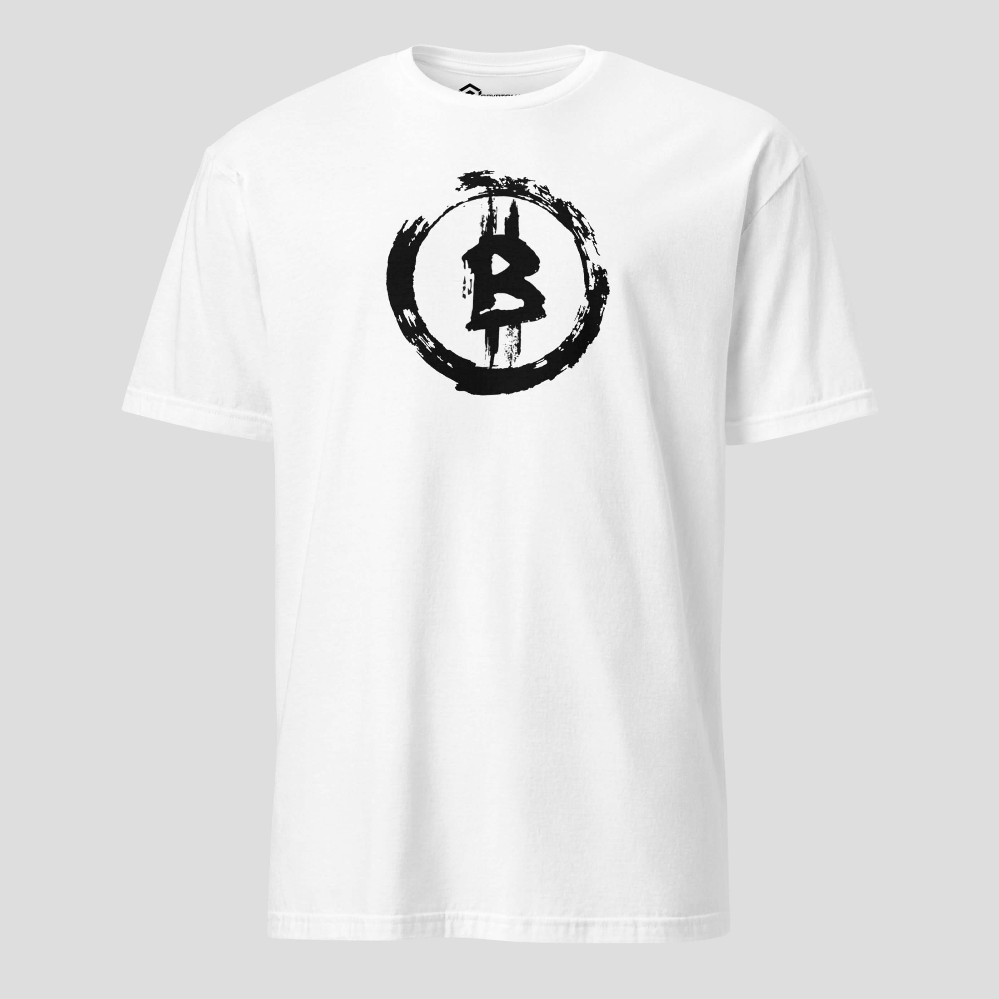 Bitcoin logo style white shirt for crypto holders minimalist tee