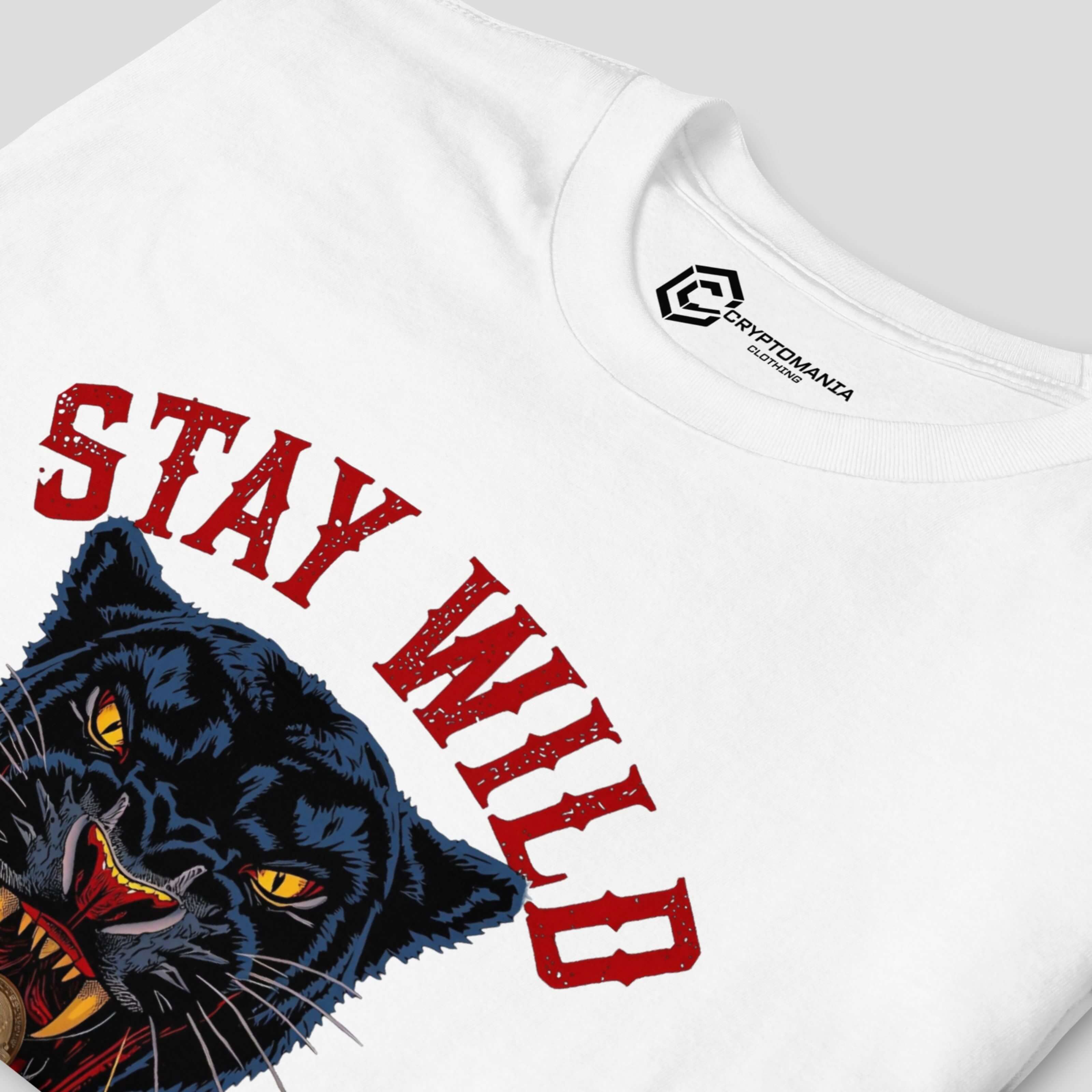 Stay Wild panther illustration with Bitcoin symbol on crypto streetwear t-shirt