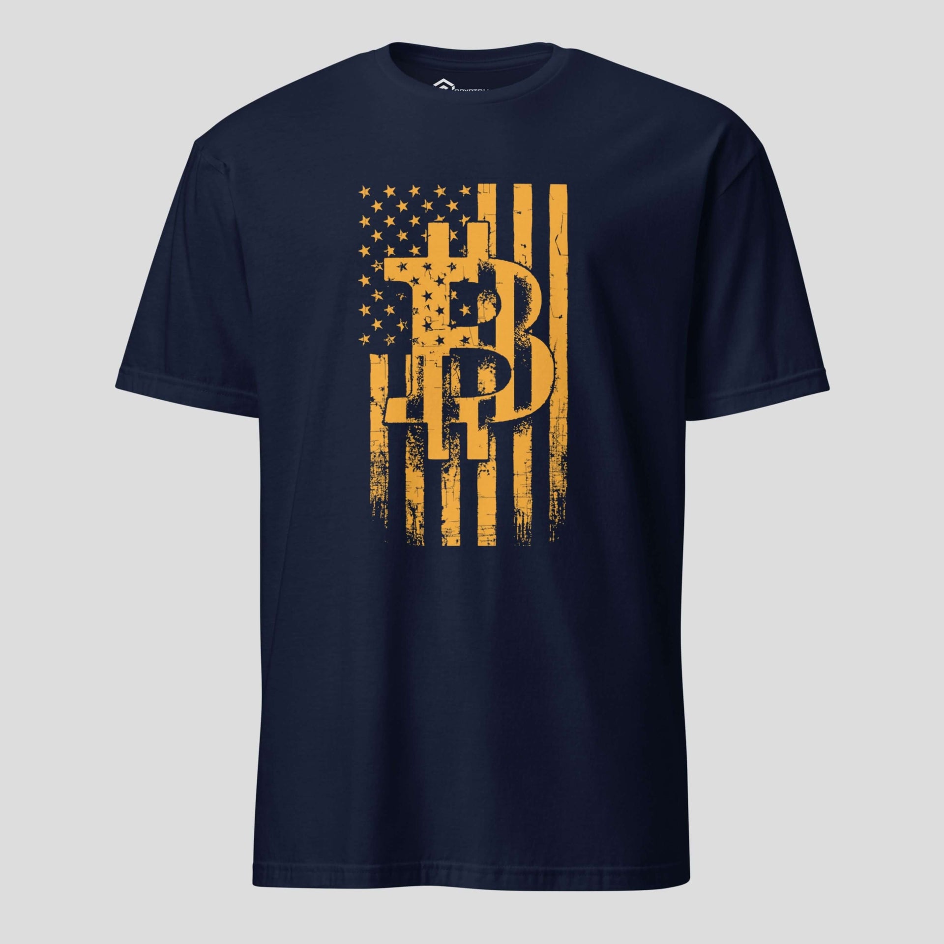 Navy bitcoin american flag shirt bold crypto streetwear