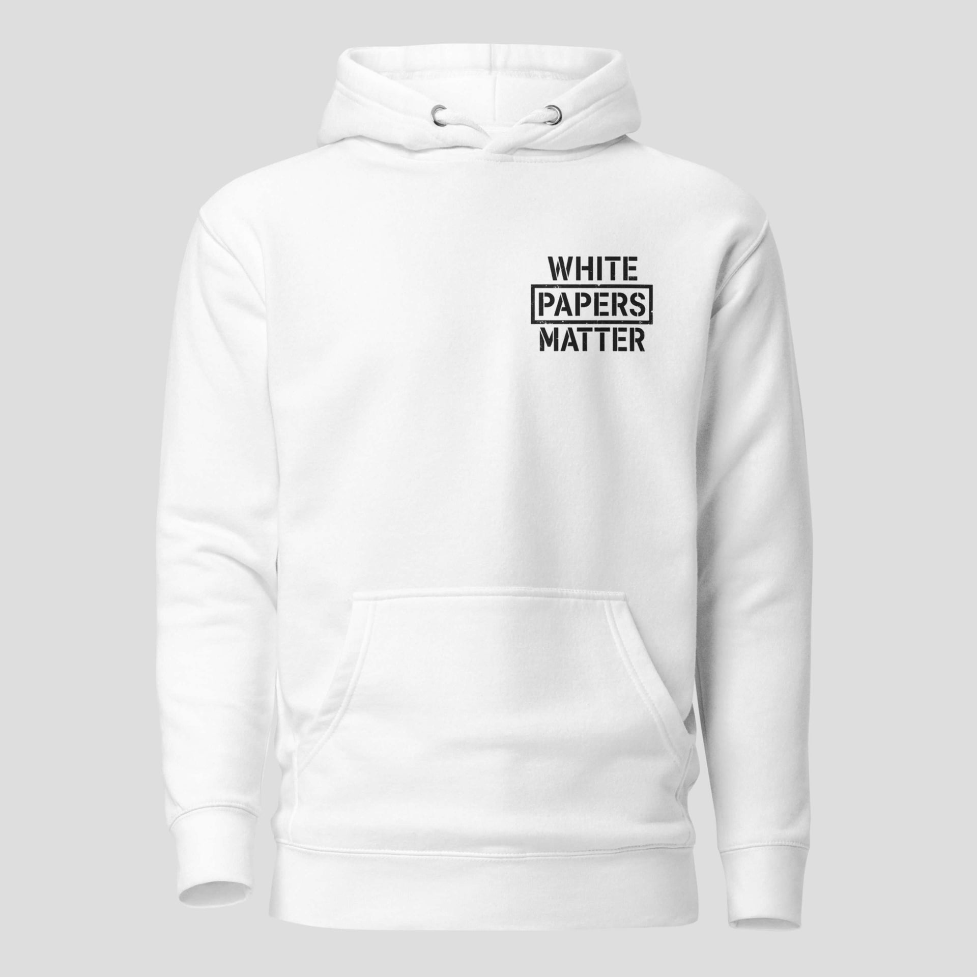 White bitcoin whitepaper cypherpunk hoodie front chest print