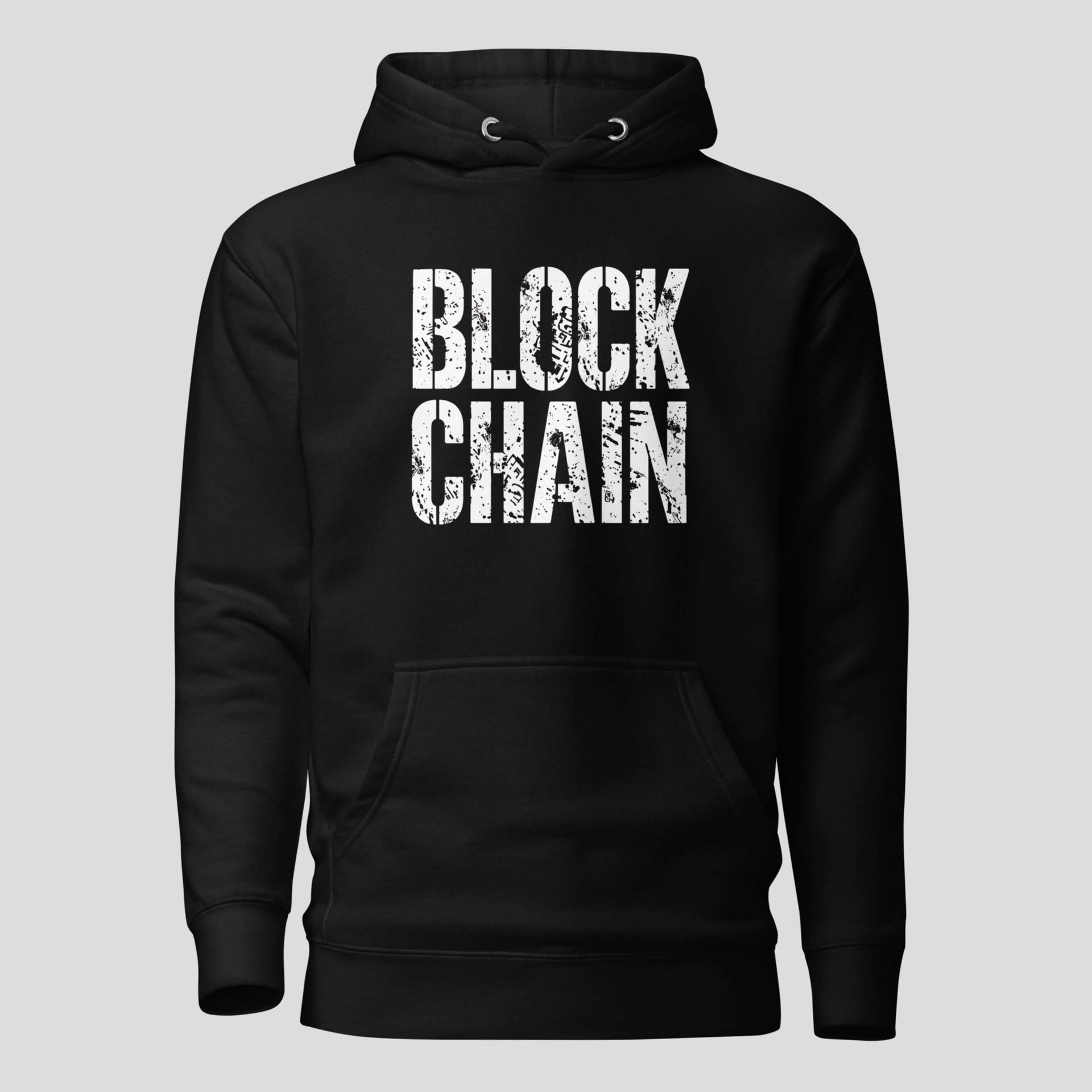Black crypto hoodie with Block Chain typography streetwear design