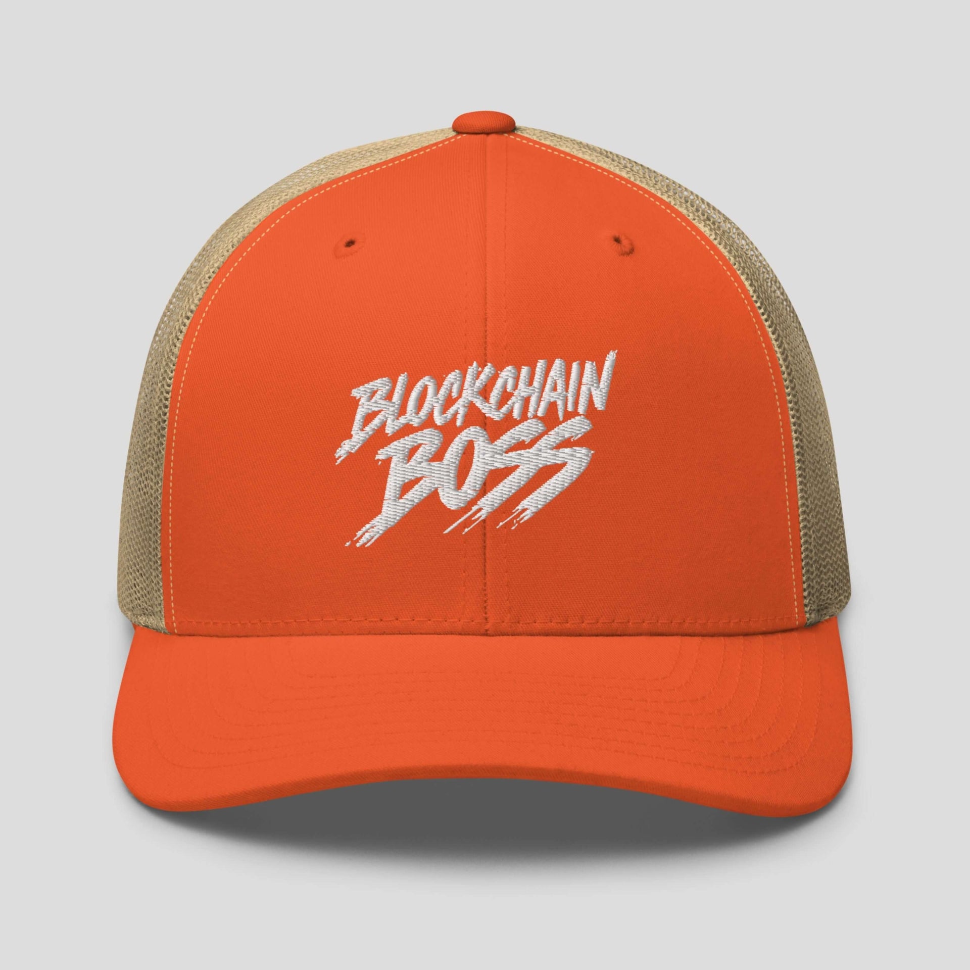 Blockchain Boss Trucker Cap - Crypto Entrepreneur Streetwear Hat with Web3 & Blockchain Culture crypto streetwear styling for Web3 culture, view 2