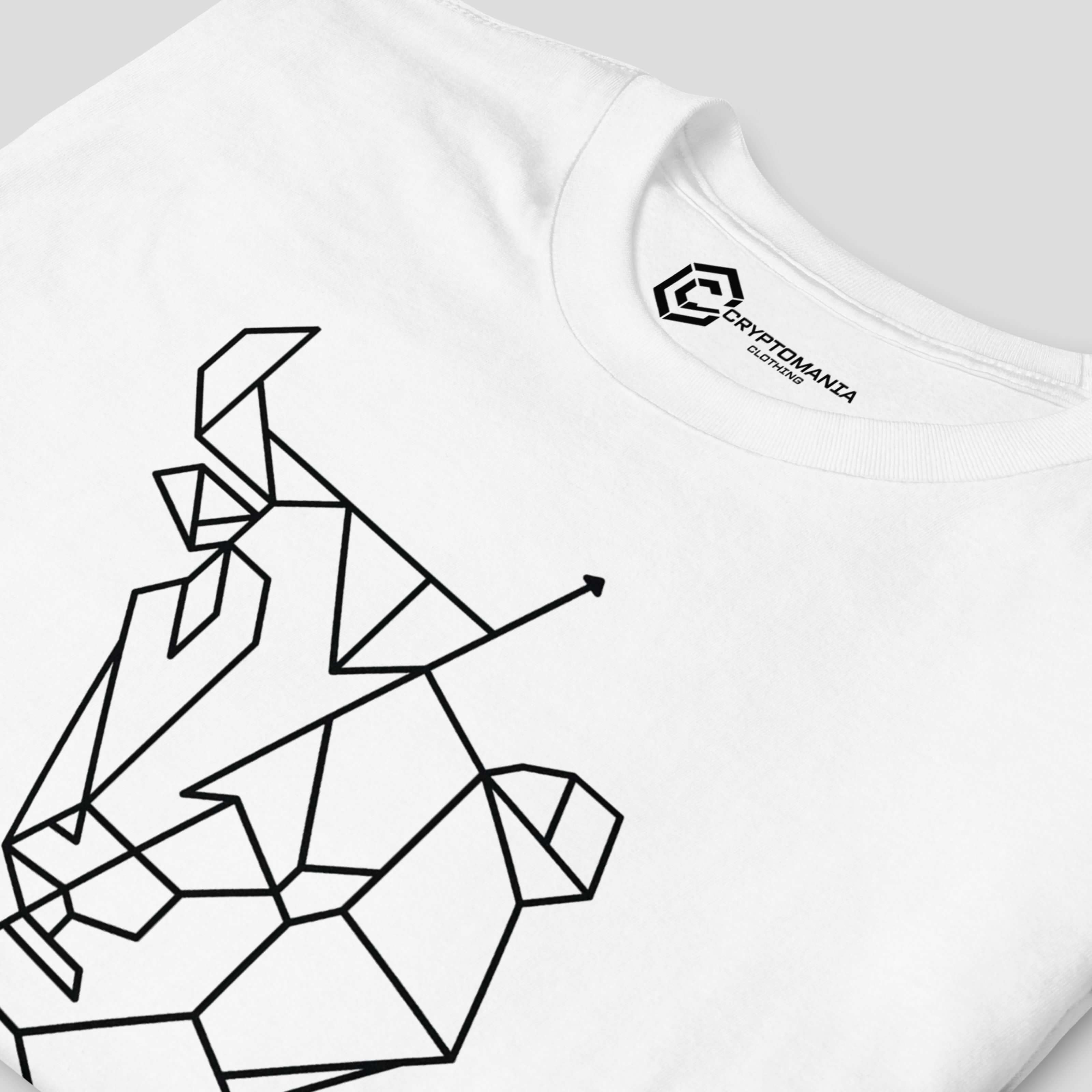 Premium white bull vs bear crypto t-shirt with modern line art design inspired by trading, investing, and market trends