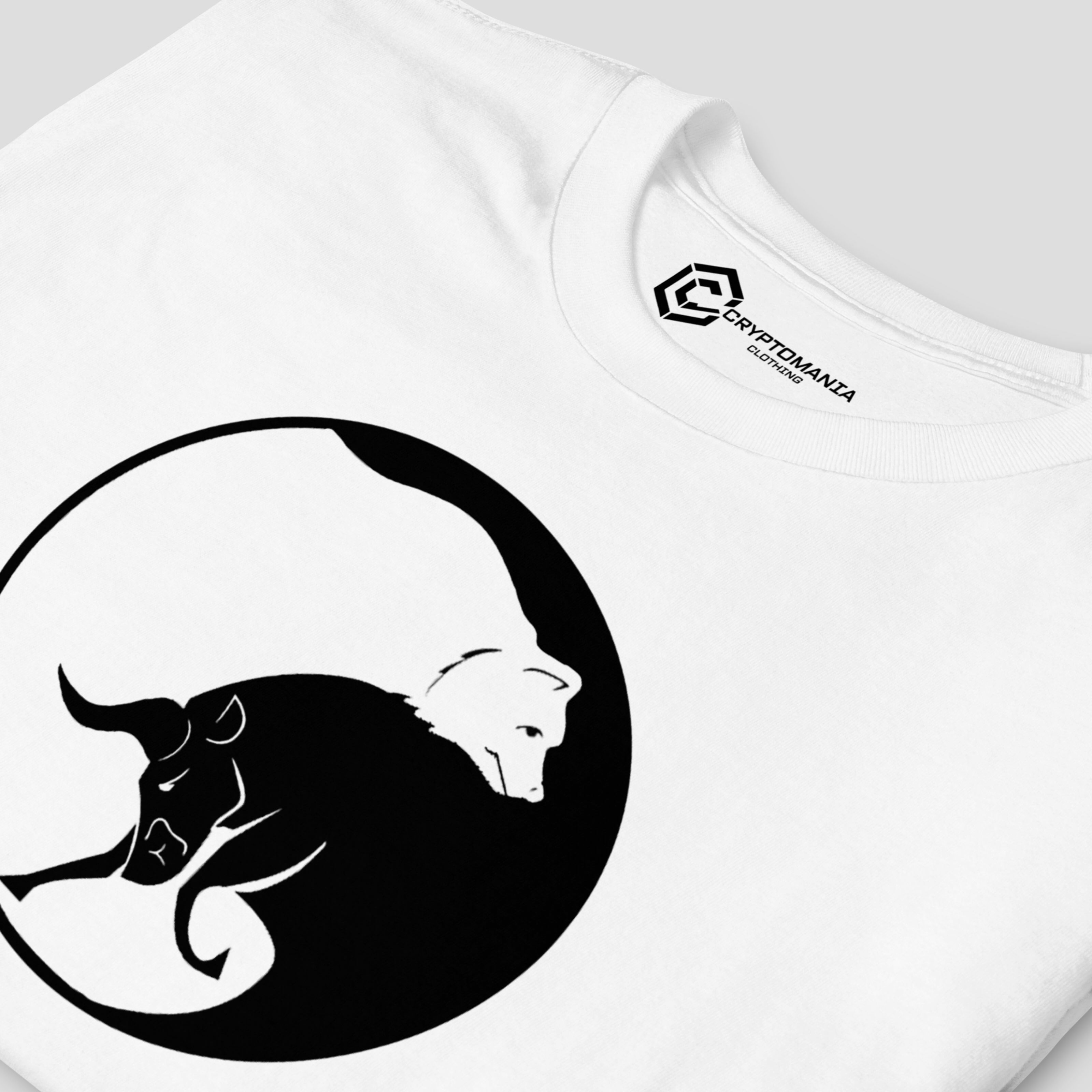 Detailed bull and bear yin yang market graphic representing crypto trading psychology