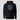 Cardano Globe Text Hoodie in black, flat front view: typographic globe built from the repeated Cardano wordmark in blue