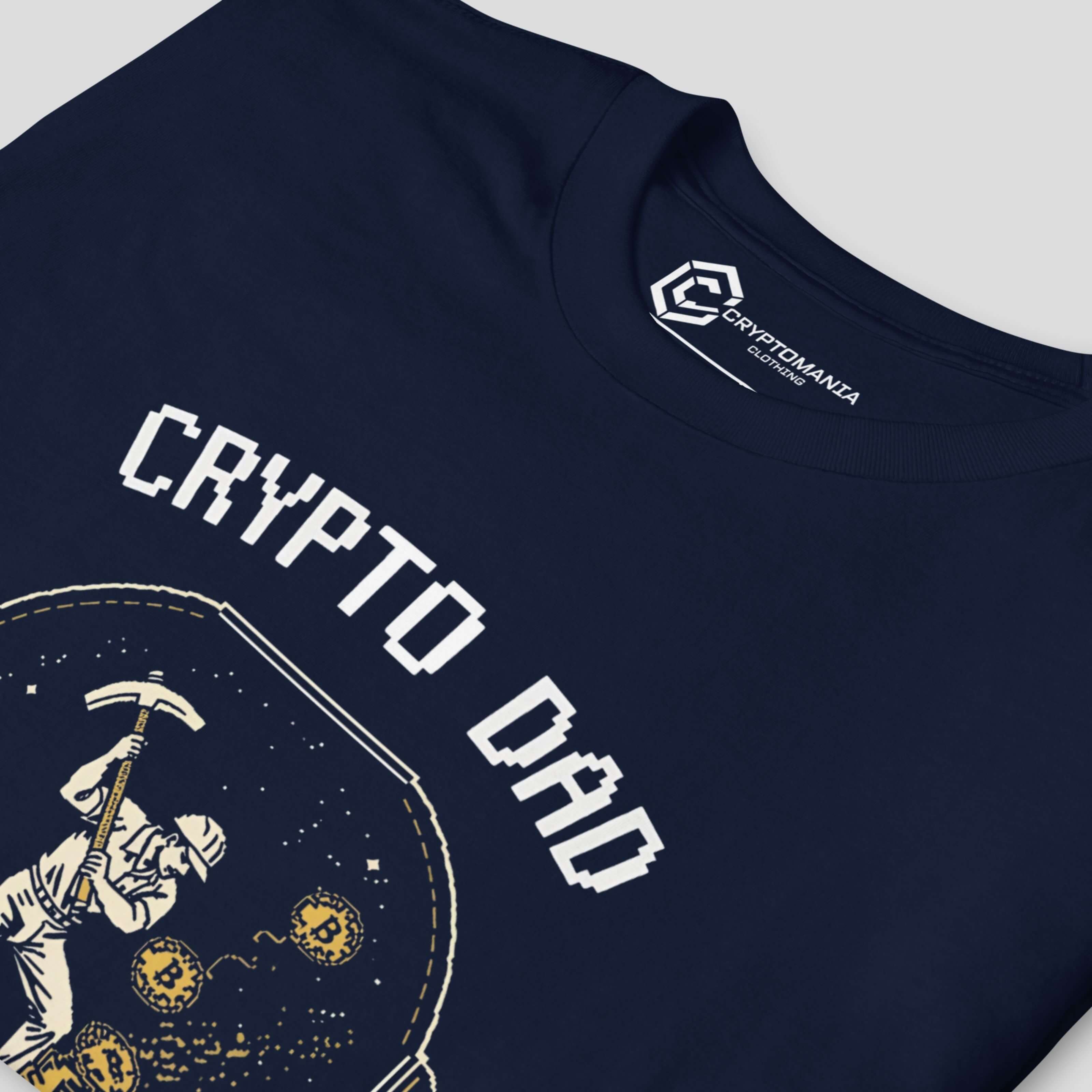 Navy blue crypto dad digital currency gift shirt lifestyle view