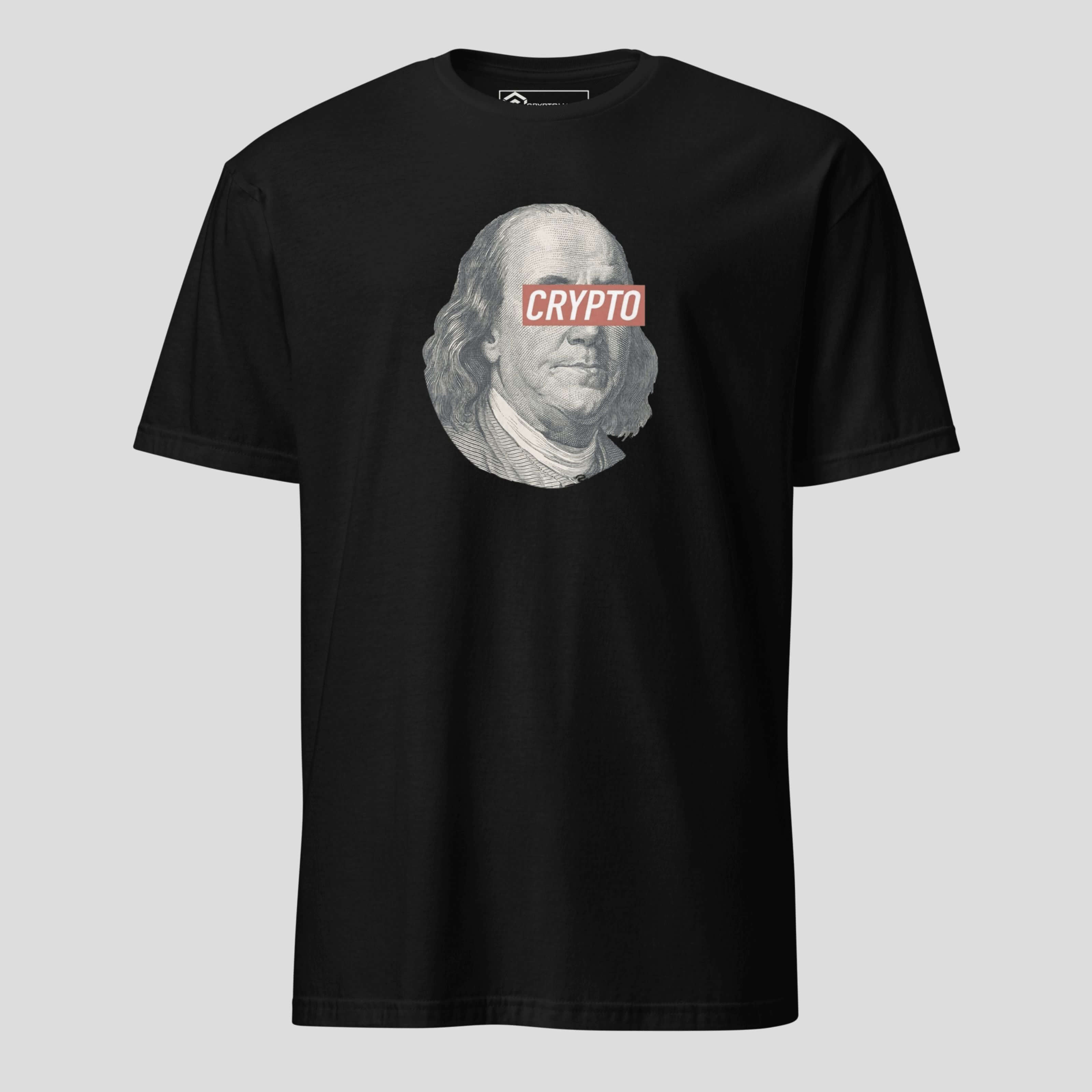 Crypto Franklin t-shirt inspired by crypto culture, premium black unisex streetwear tee